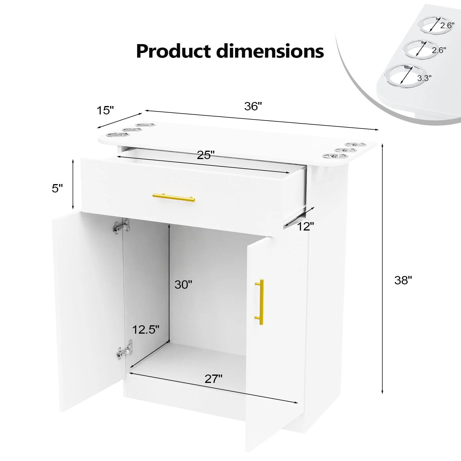 OmySalon HSC-21 Salon Station Cabinet Free Standing Storage Station with 1 Drawers 1 Storage Cabinet 6 Hair Dryer Holders - Image 11