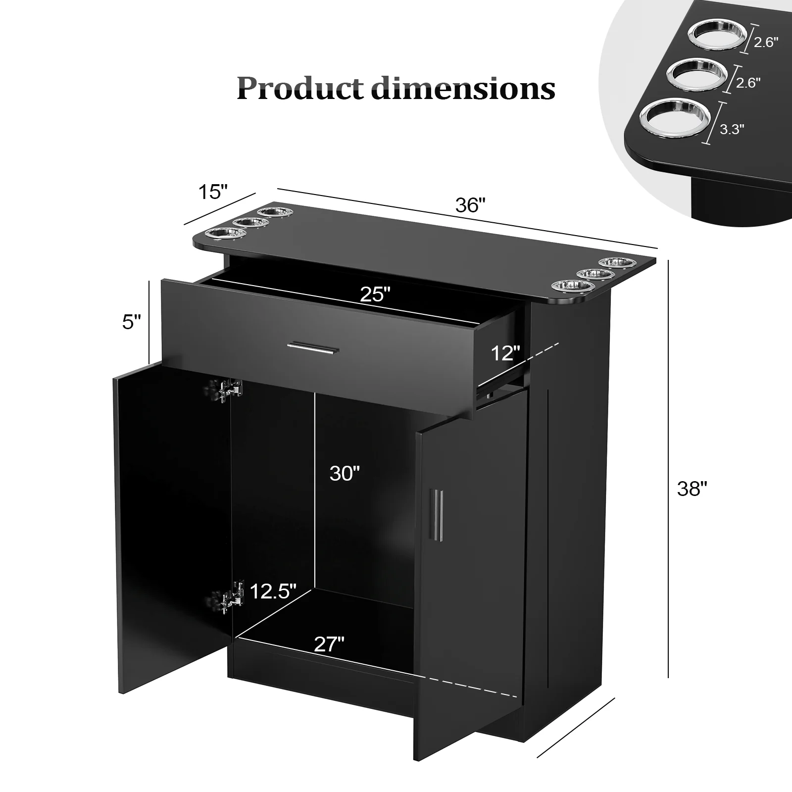 OmySalon HSC-21 Salon Station Cabinet Free Standing Storage Station with 1 Drawers 1 Storage Cabinet 6 Hair Dryer Holders - Image 3