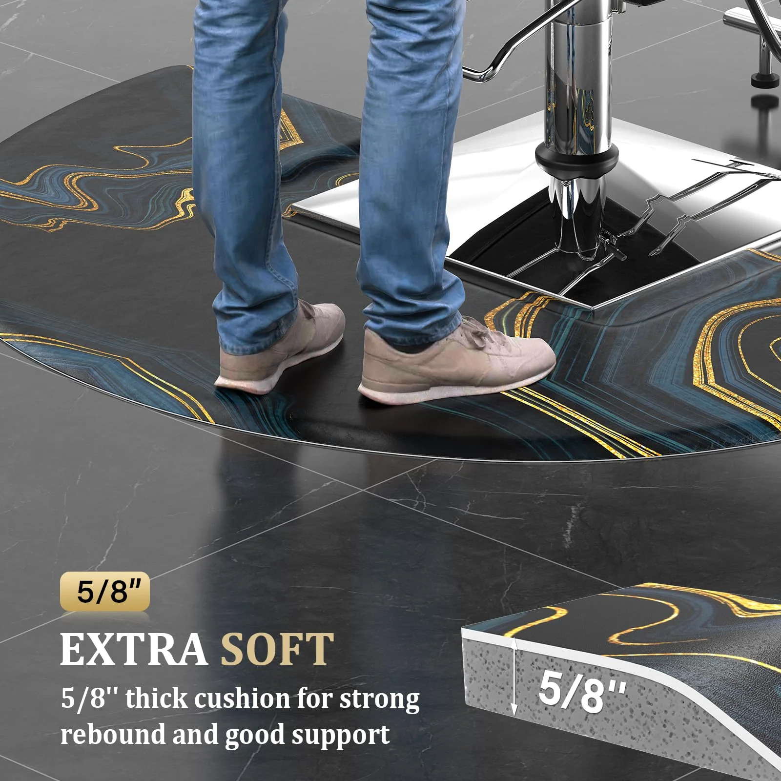 OmySalon 3' x 5' Circular Anti Fatigue Salon Mat for Square Base Styling Chair - Image 11