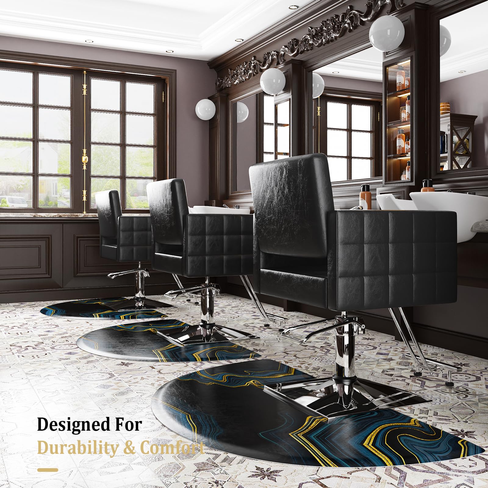OmySalon 3' x 5' Circular Anti Fatigue Salon Mat for Square Base Styling Chair - Image 15