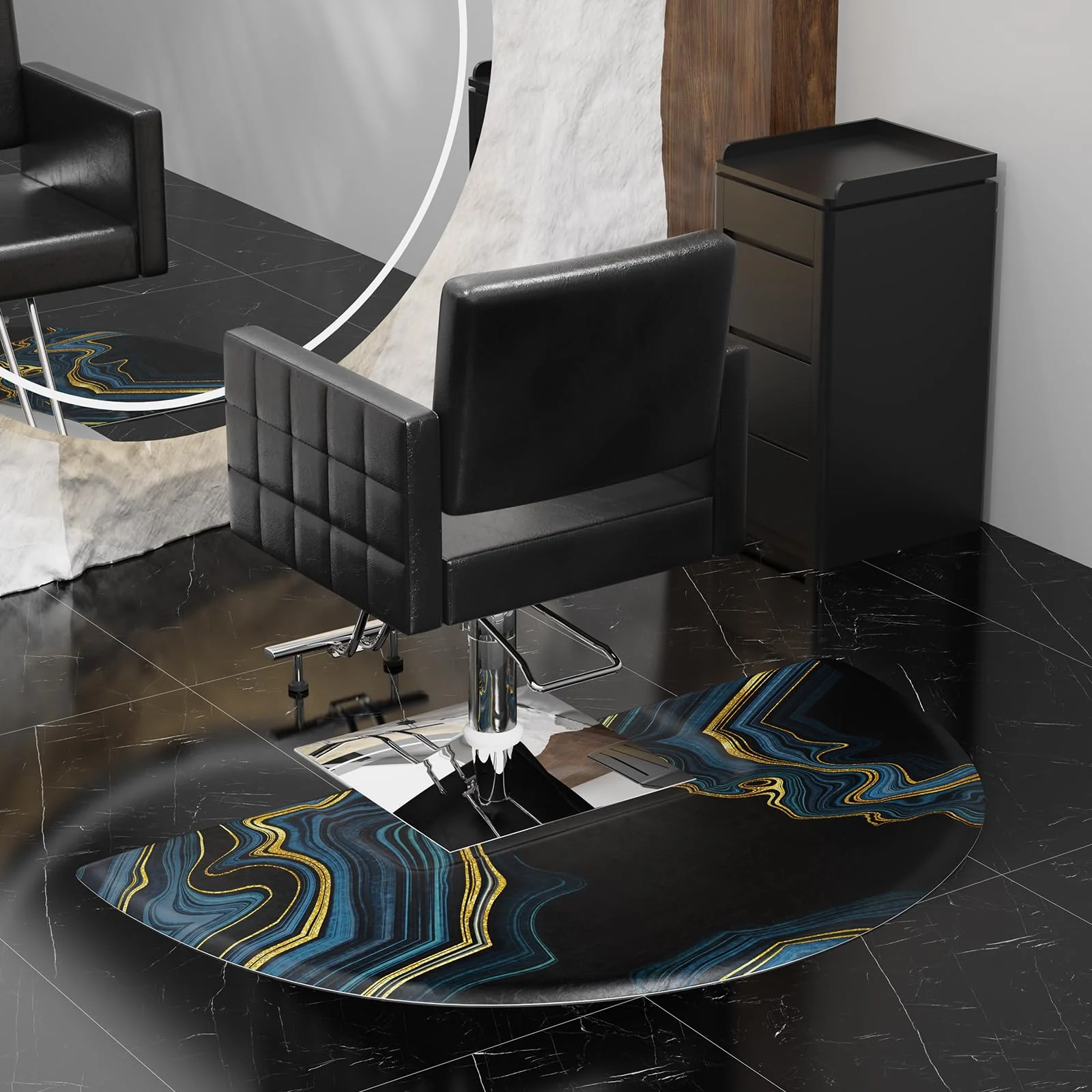 OmySalon 3' x 5' Circular Anti Fatigue Salon Mat for Square Base Styling Chair - Image 16