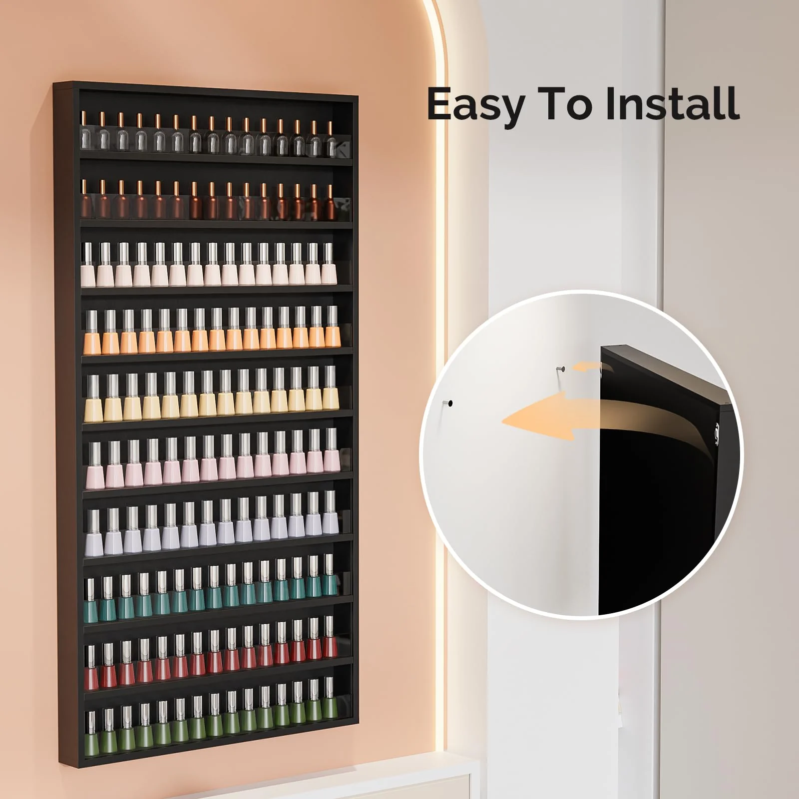 OmySalon 10 Layers Wall Mount Nail Polish Organizer Rack w/Acrylic Baffle - Image 11