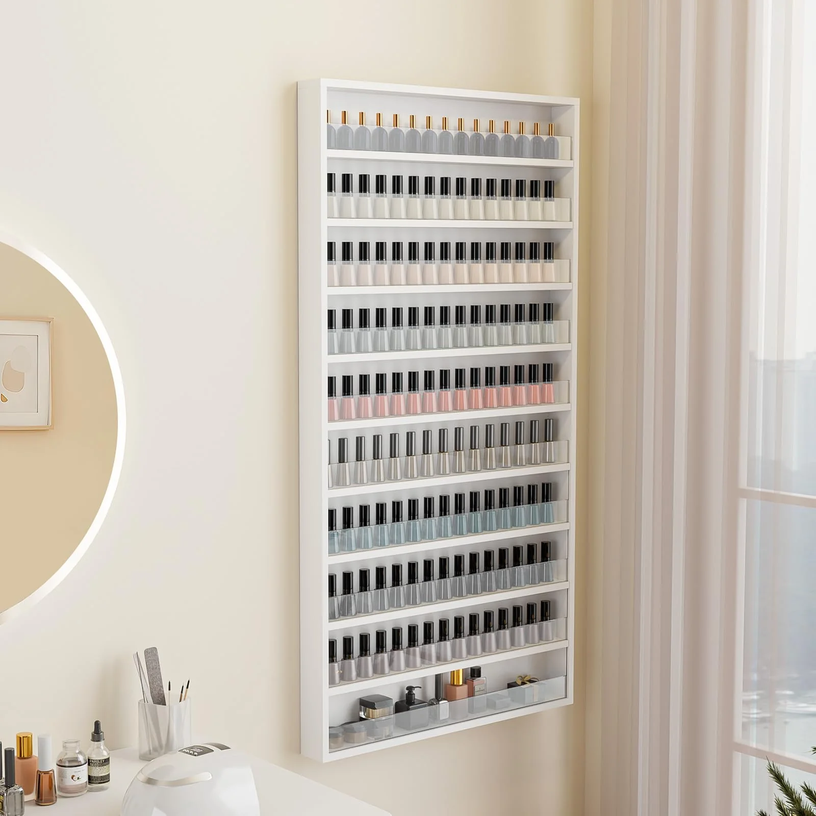 OmySalon 10 Layers Wall Mount Nail Polish Organizer Rack w/Acrylic Baffle - Image 8