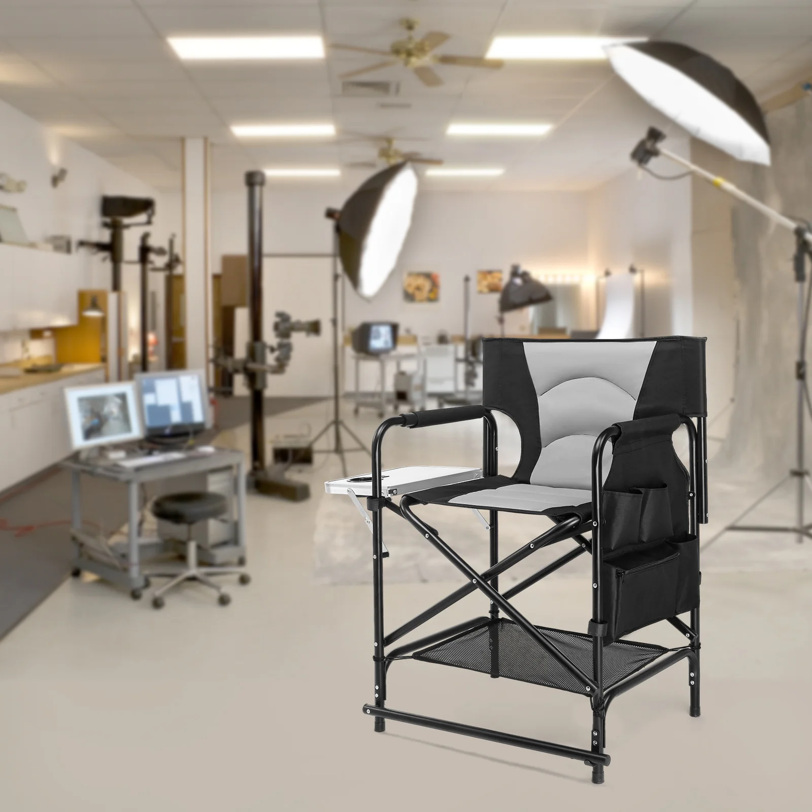 OmySalon Portable Folding Director Chair Makeup Artist Chair with Side Table 22in/26in/30in - Image 12