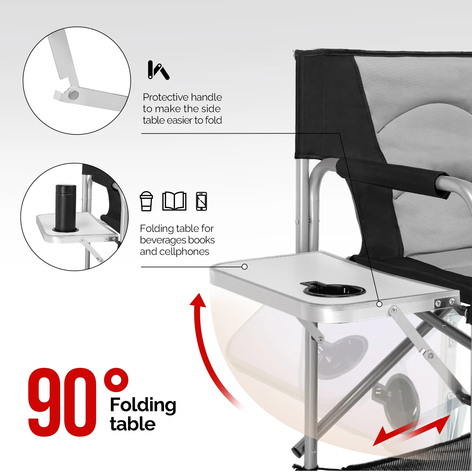 OmySalon Portable Folding Director Chair Makeup Artist Chair with Side Table 22in/26in/30in - Image 17