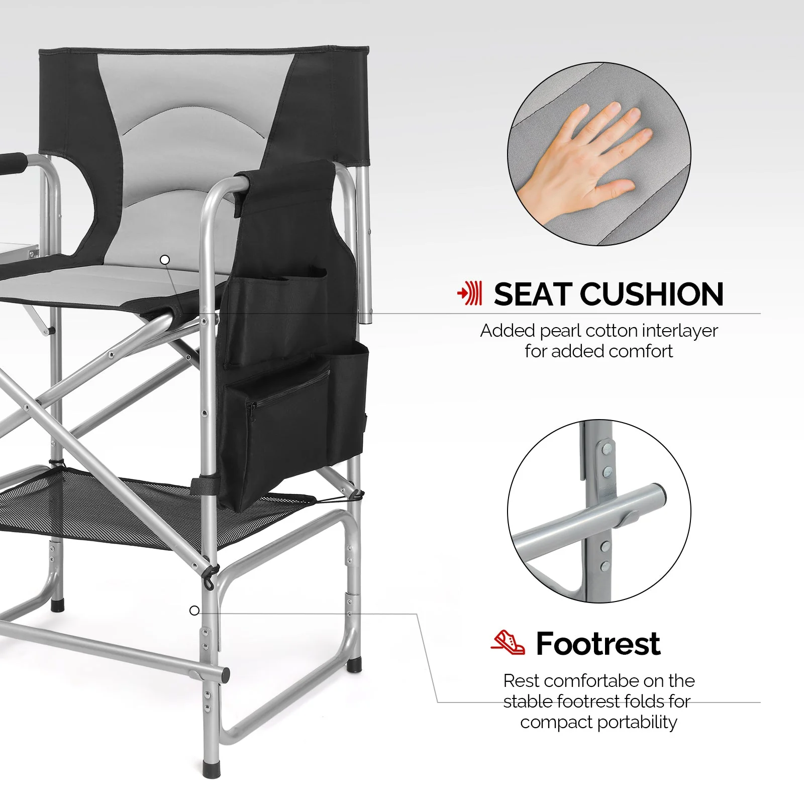 OmySalon Portable Folding Director Chair Makeup Artist Chair with Side Table 22in/26in/30in - Image 18
