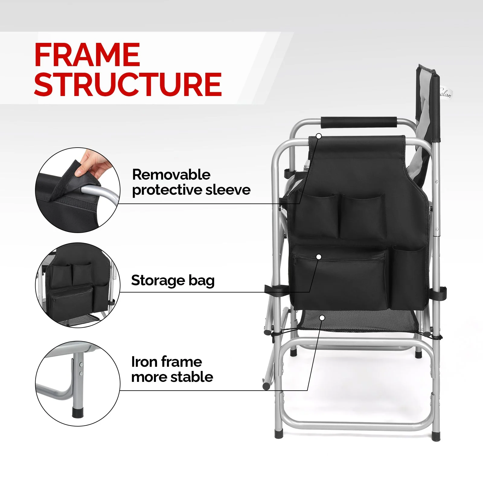OmySalon Portable Folding Director Chair Makeup Artist Chair with Side Table 22in/26in/30in - Image 20