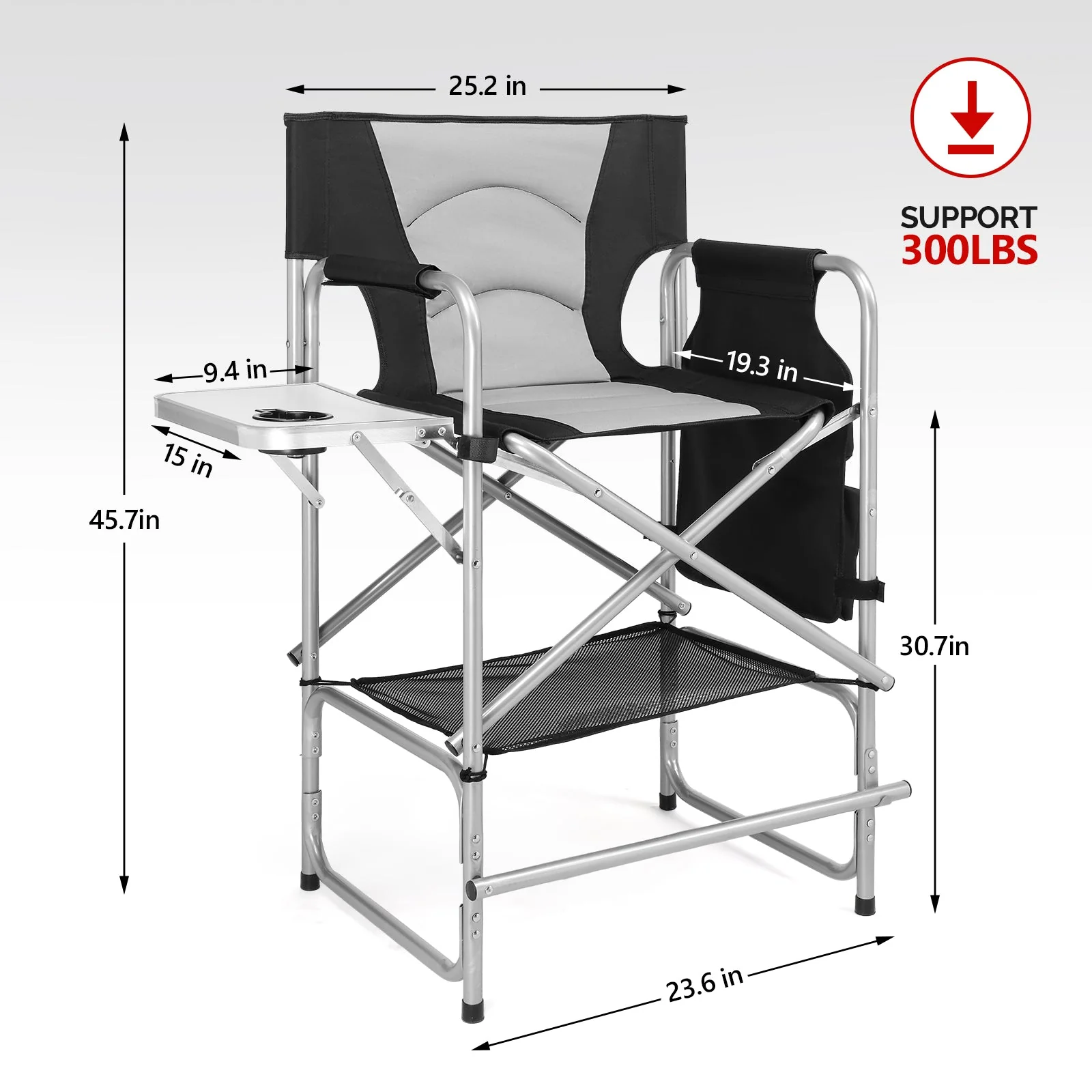 OmySalon Portable Folding Director Chair Makeup Artist Chair with Side Table 22in/26in/30in - Image 21