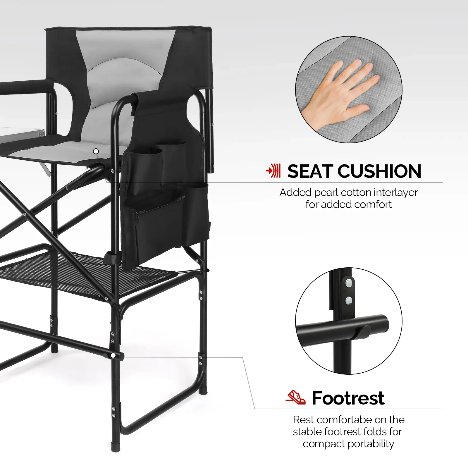 OmySalon Portable Folding Director Chair Makeup Artist Chair with Side Table 22in/26in/30in - Image 29