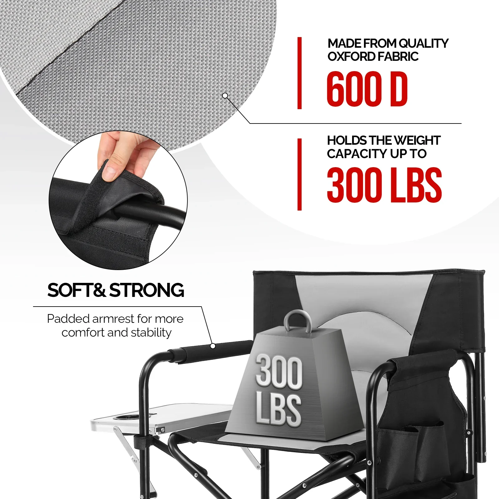OmySalon Portable Folding Director Chair Makeup Artist Chair with Side Table 22in/26in/30in - Image 30