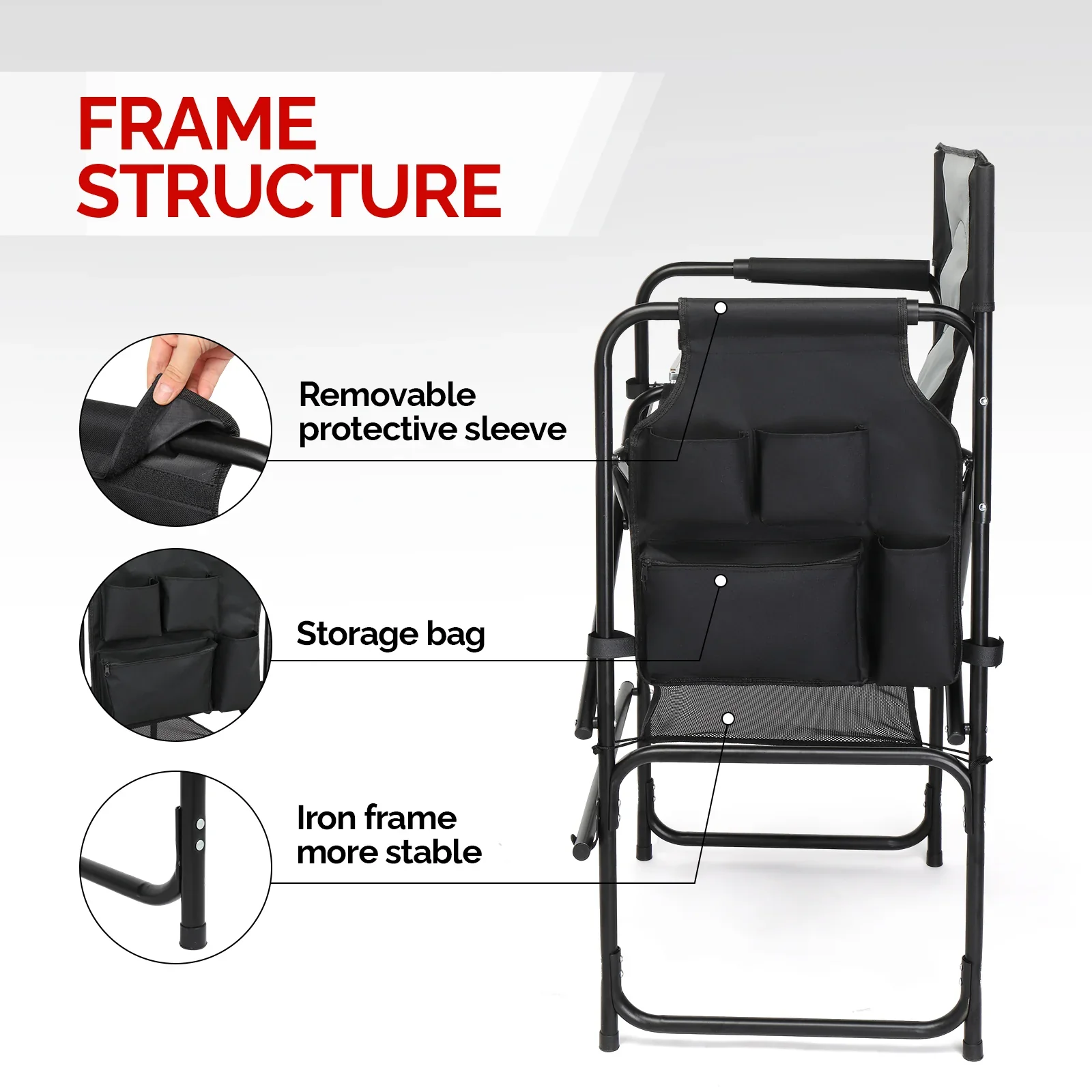 OmySalon Portable Folding Director Chair Makeup Artist Chair with Side Table 22in/26in/30in - Image 31