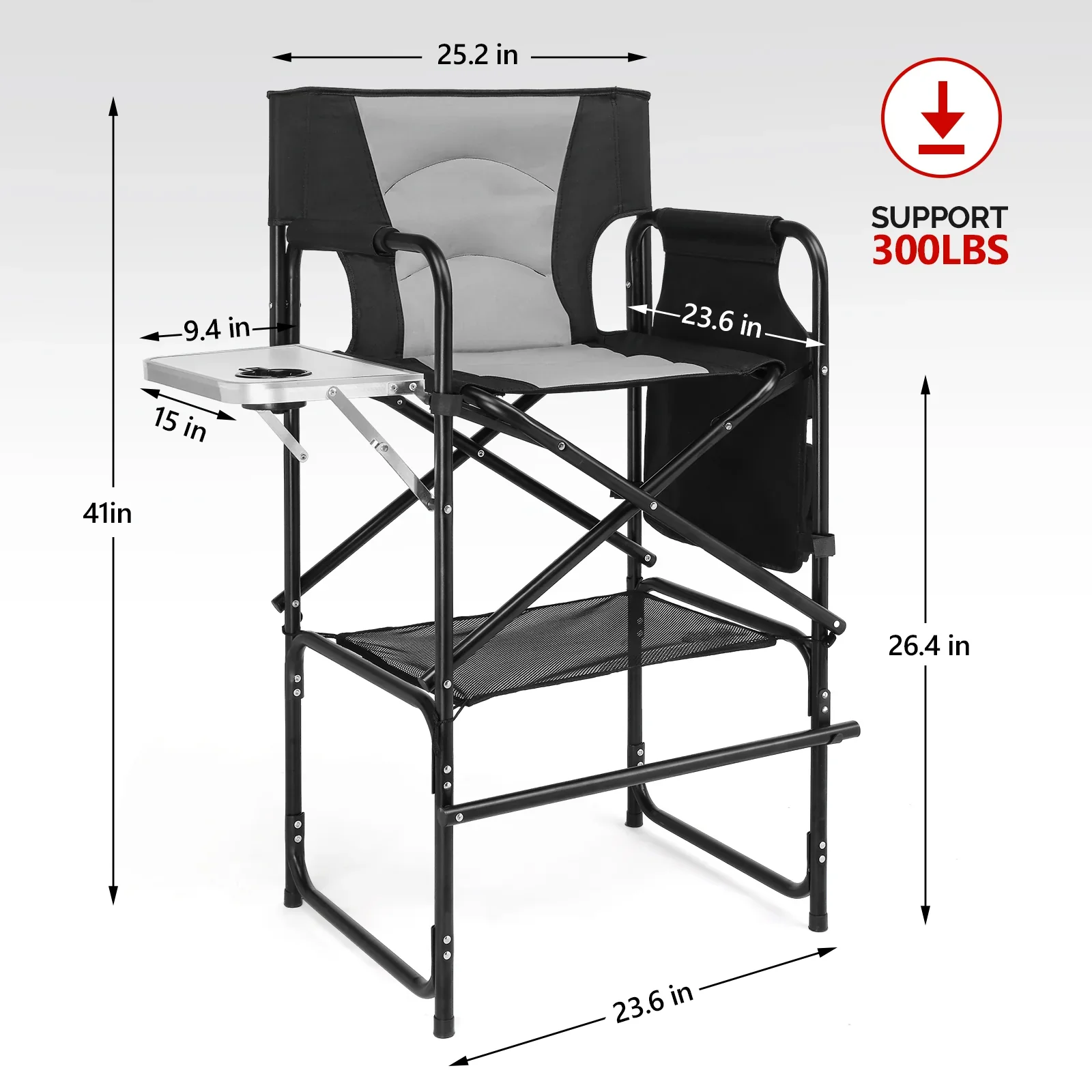 OmySalon Portable Folding Director Chair Makeup Artist Chair with Side Table 22in/26in/30in - Image 32