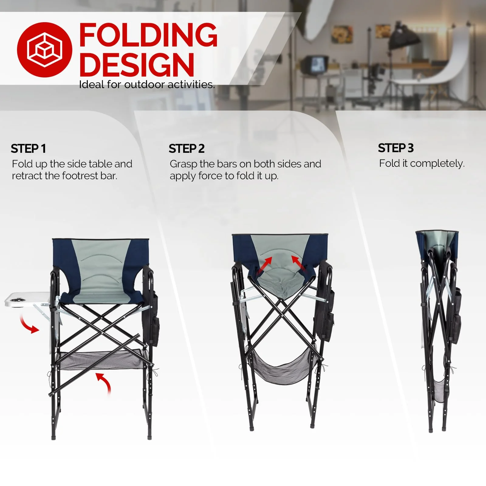 OmySalon Portable Folding Director Chair Makeup Artist Chair with Side Table 22in/26in/30in - Image 38