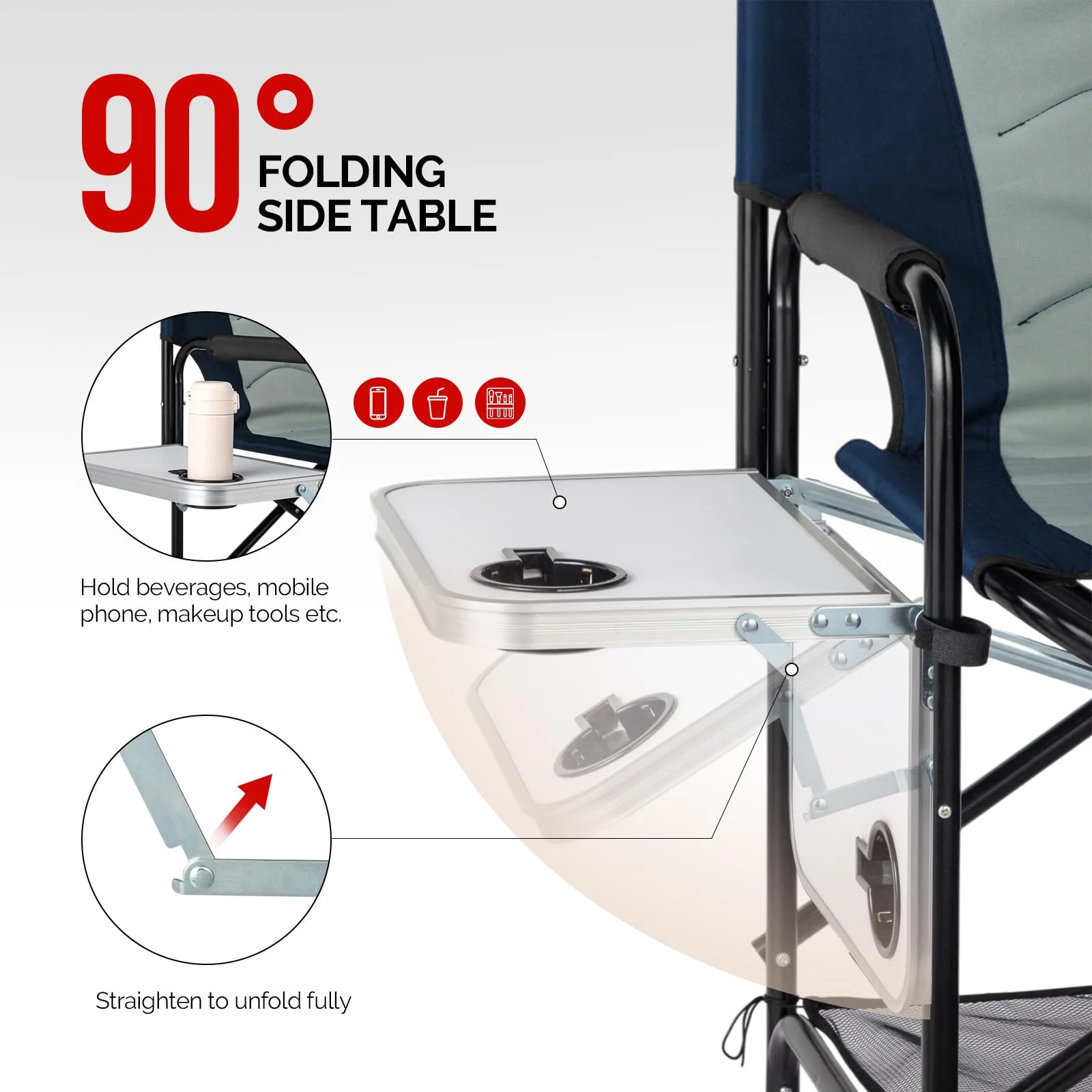 OmySalon Portable Folding Director Chair Makeup Artist Chair with Side Table 22in/26in/30in - Image 39