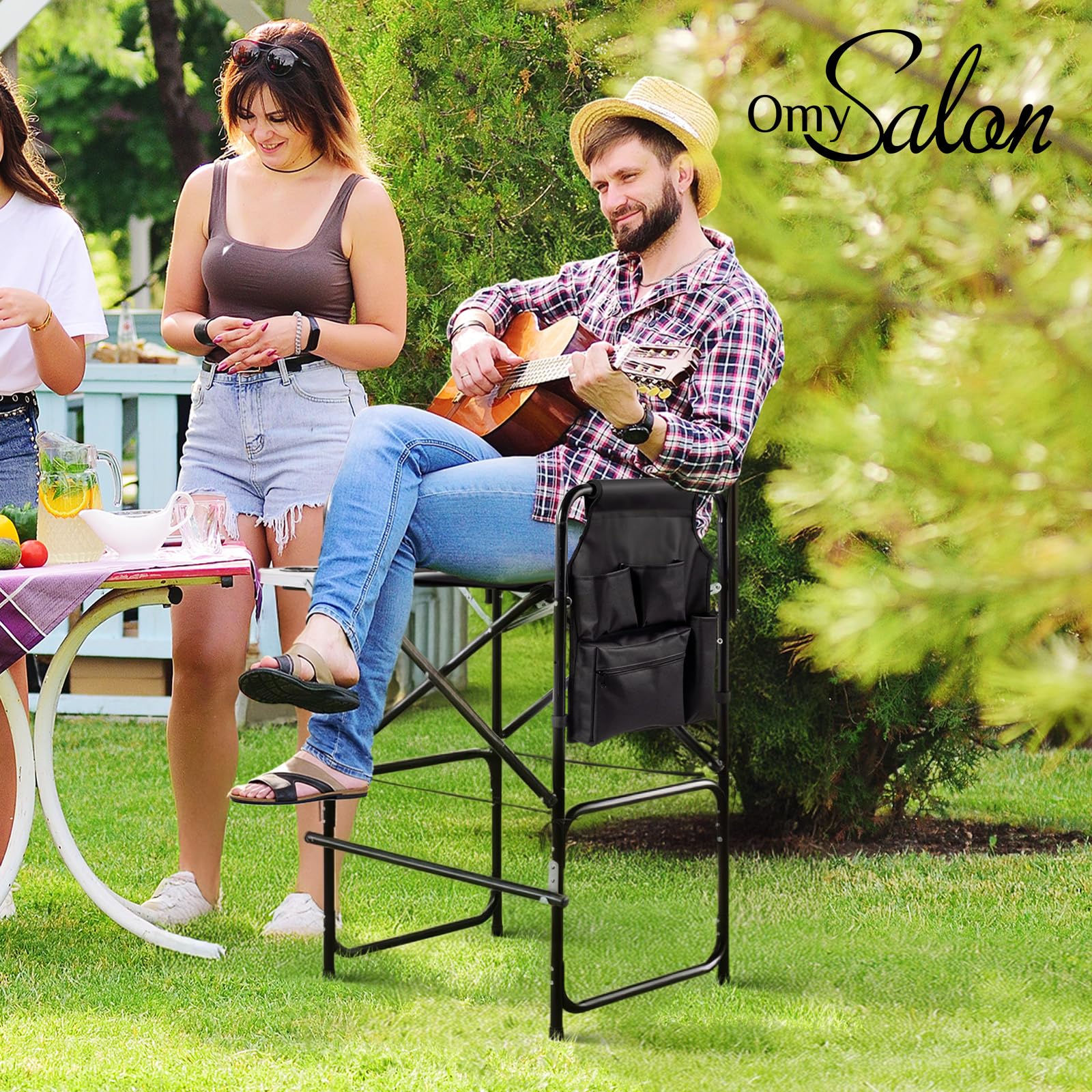 OmySalon Portable Folding Director Chair Makeup Artist Chair with Side Table 22in/26in/30in - Image 43