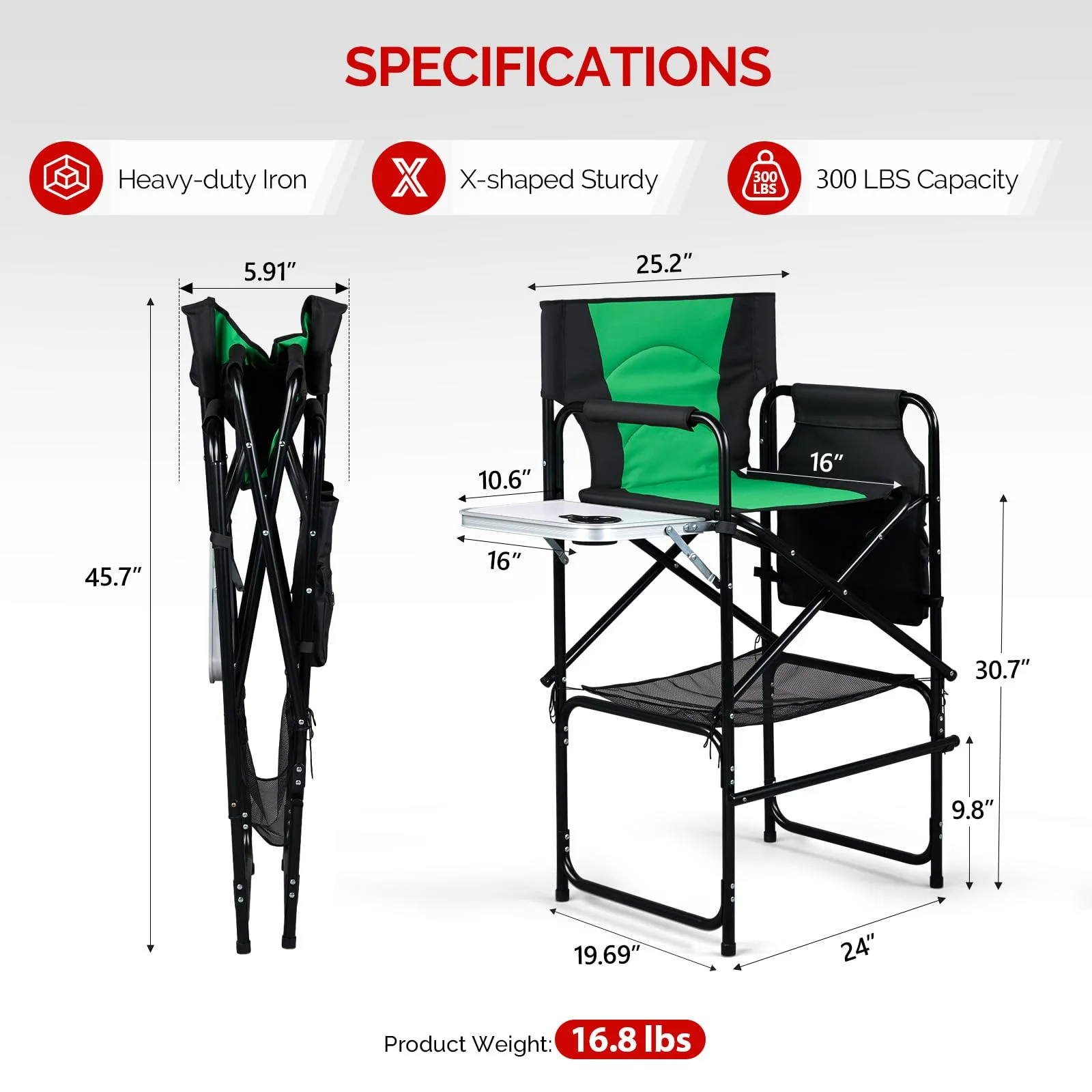 OmySalon Portable Folding Director Chair Makeup Artist Chair with Side Table 22in/26in/30in - Image 44