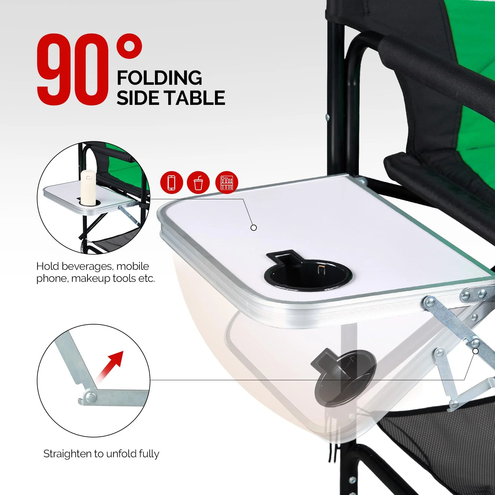 OmySalon Portable Folding Director Chair Makeup Artist Chair with Side Table 22in/26in/30in - Image 46