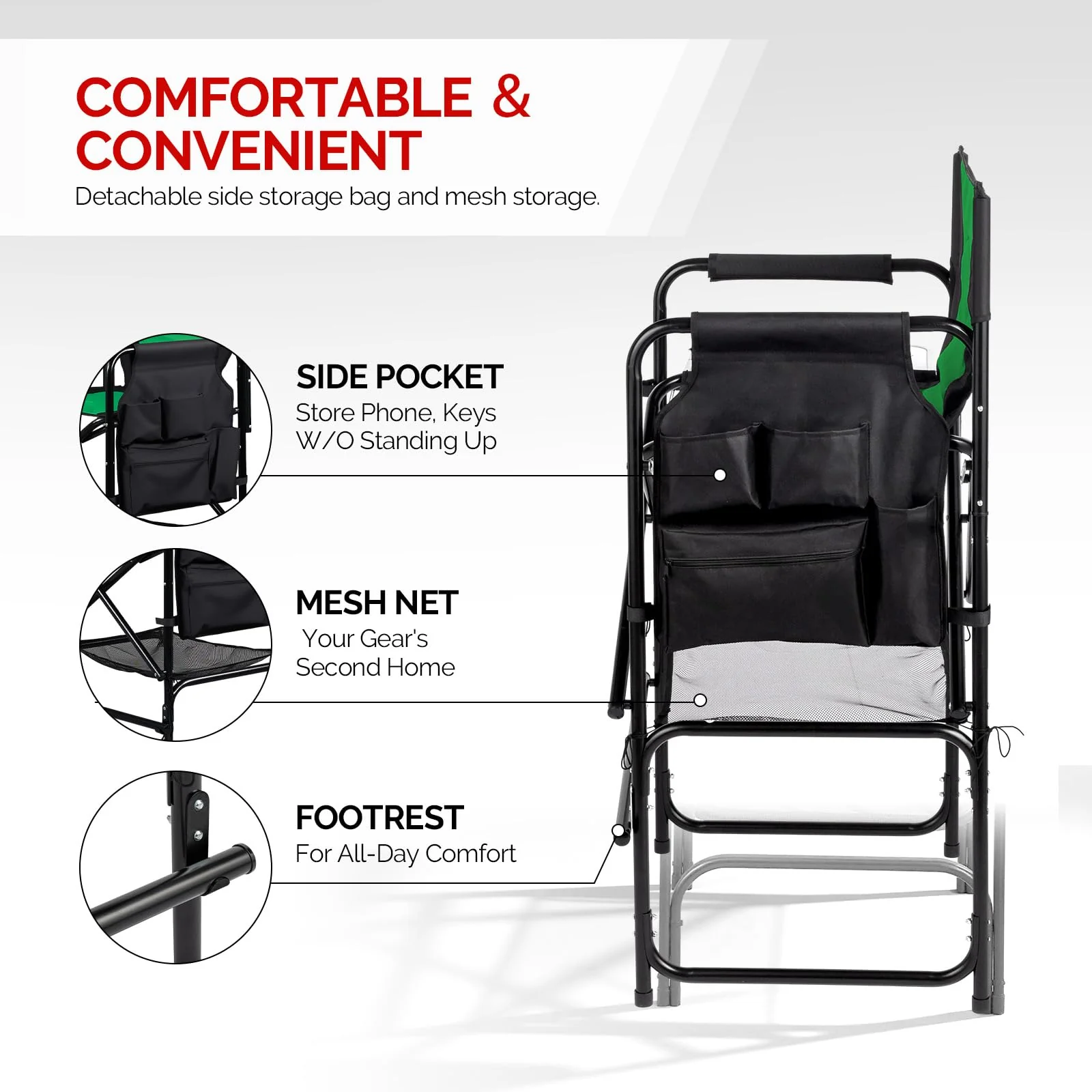 OmySalon Portable Folding Director Chair Makeup Artist Chair with Side Table 22in/26in/30in - Image 47