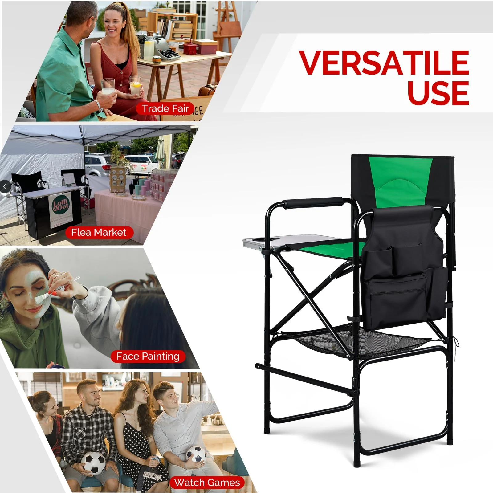 OmySalon Portable Folding Director Chair Makeup Artist Chair with Side Table 22in/26in/30in - Image 48
