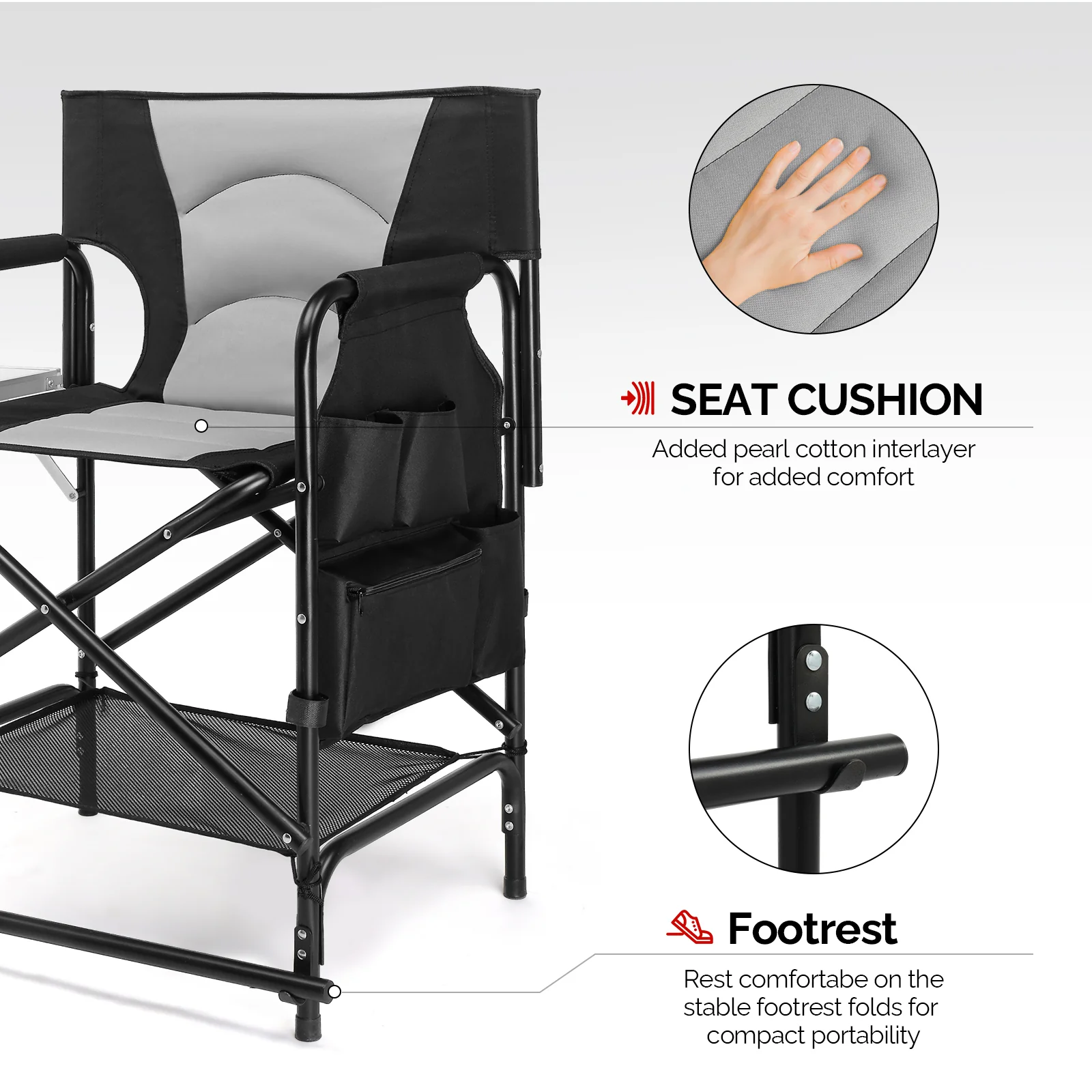 OmySalon Portable Folding Director Chair Makeup Artist Chair with Side Table 22in/26in/30in - Image 6