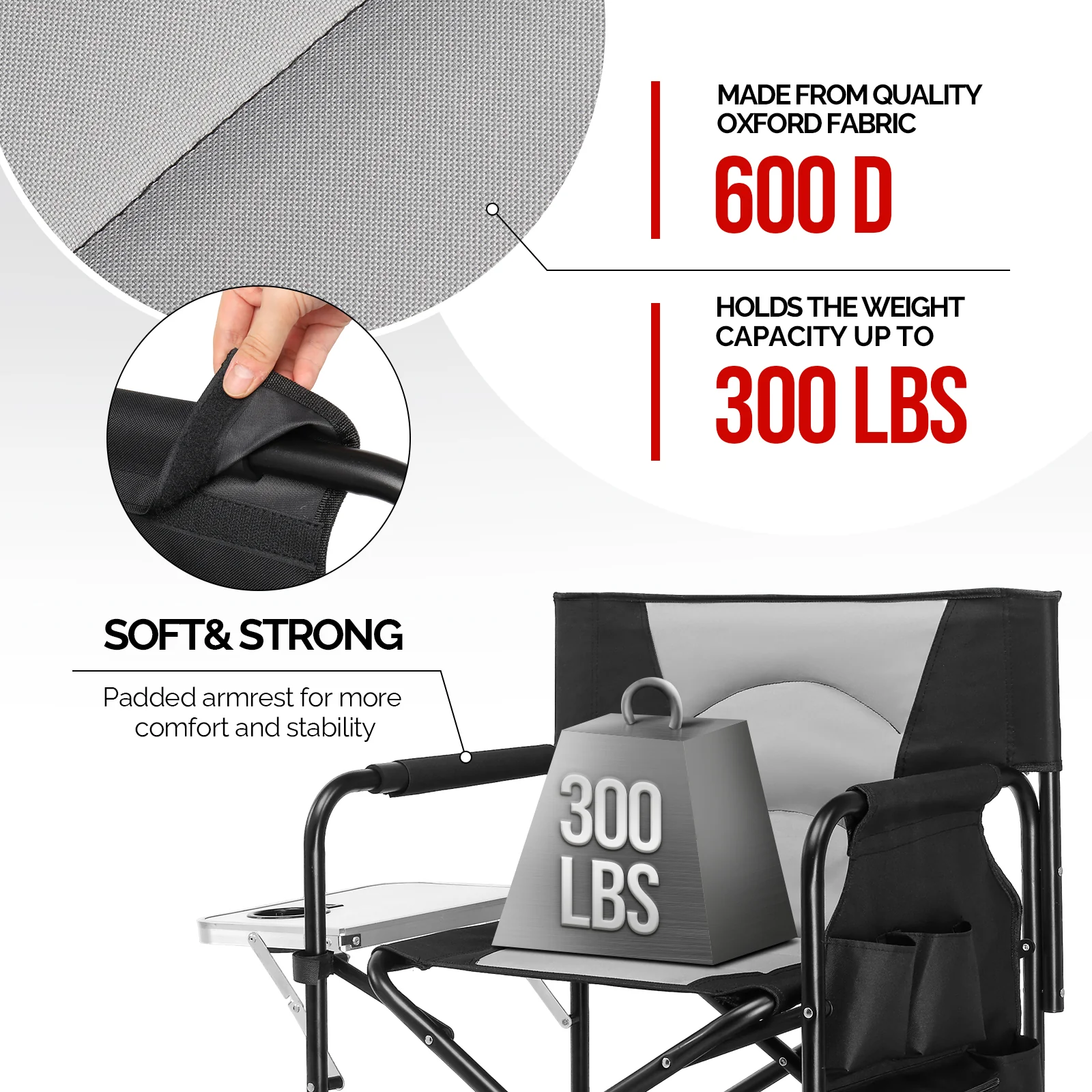 OmySalon Portable Folding Director Chair Makeup Artist Chair with Side Table 22in/26in/30in - Image 7