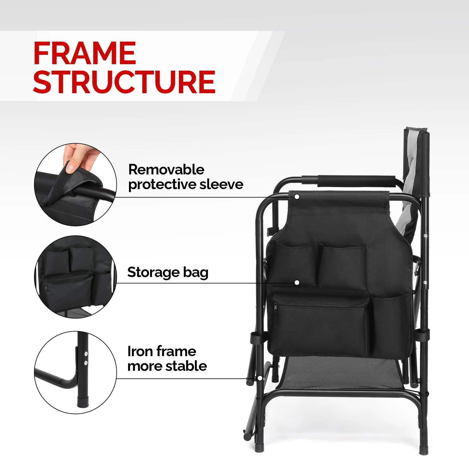 OmySalon Portable Folding Director Chair Makeup Artist Chair with Side Table 22in/26in/30in - Image 8