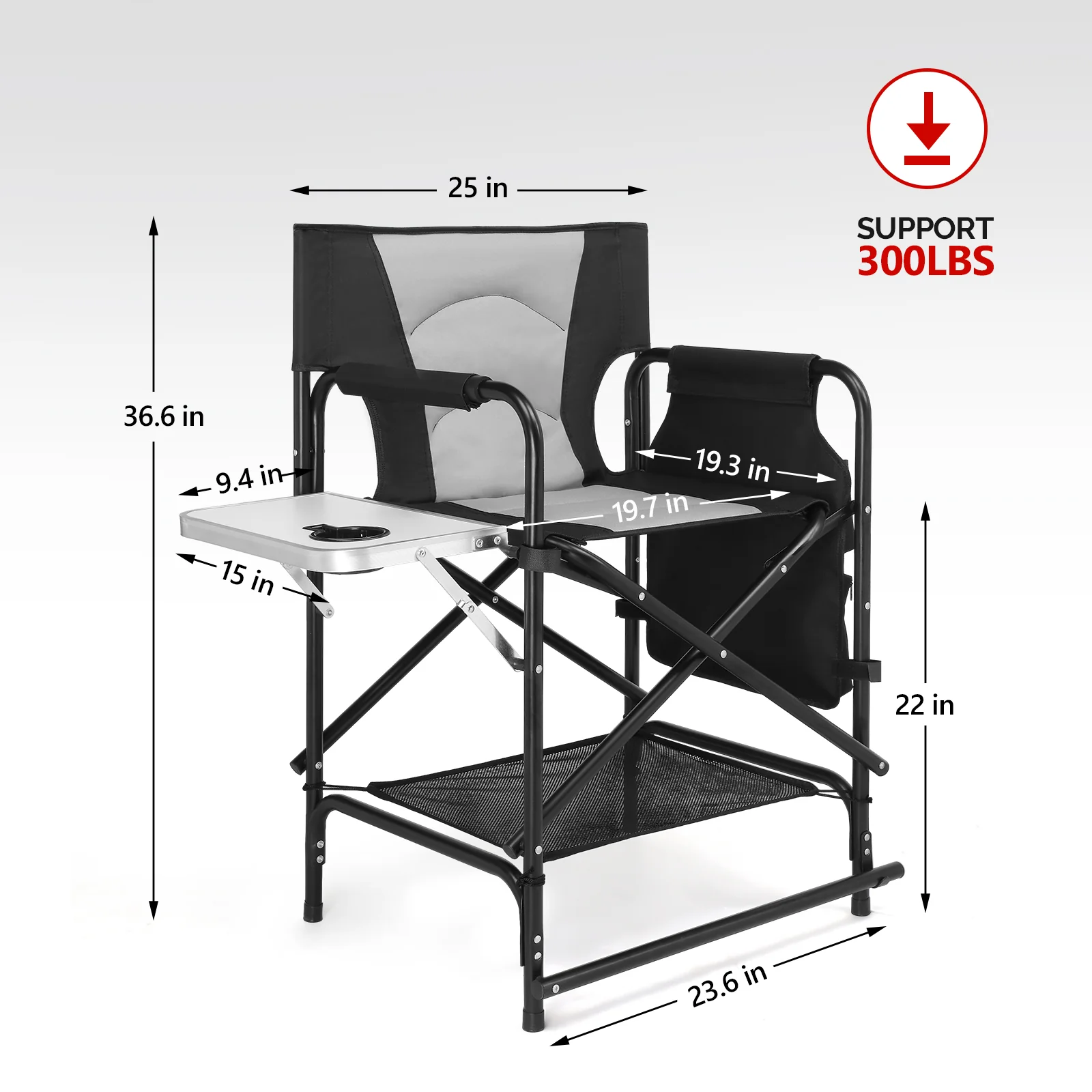 OmySalon Portable Folding Director Chair Makeup Artist Chair with Side Table 22in/26in/30in - Image 9