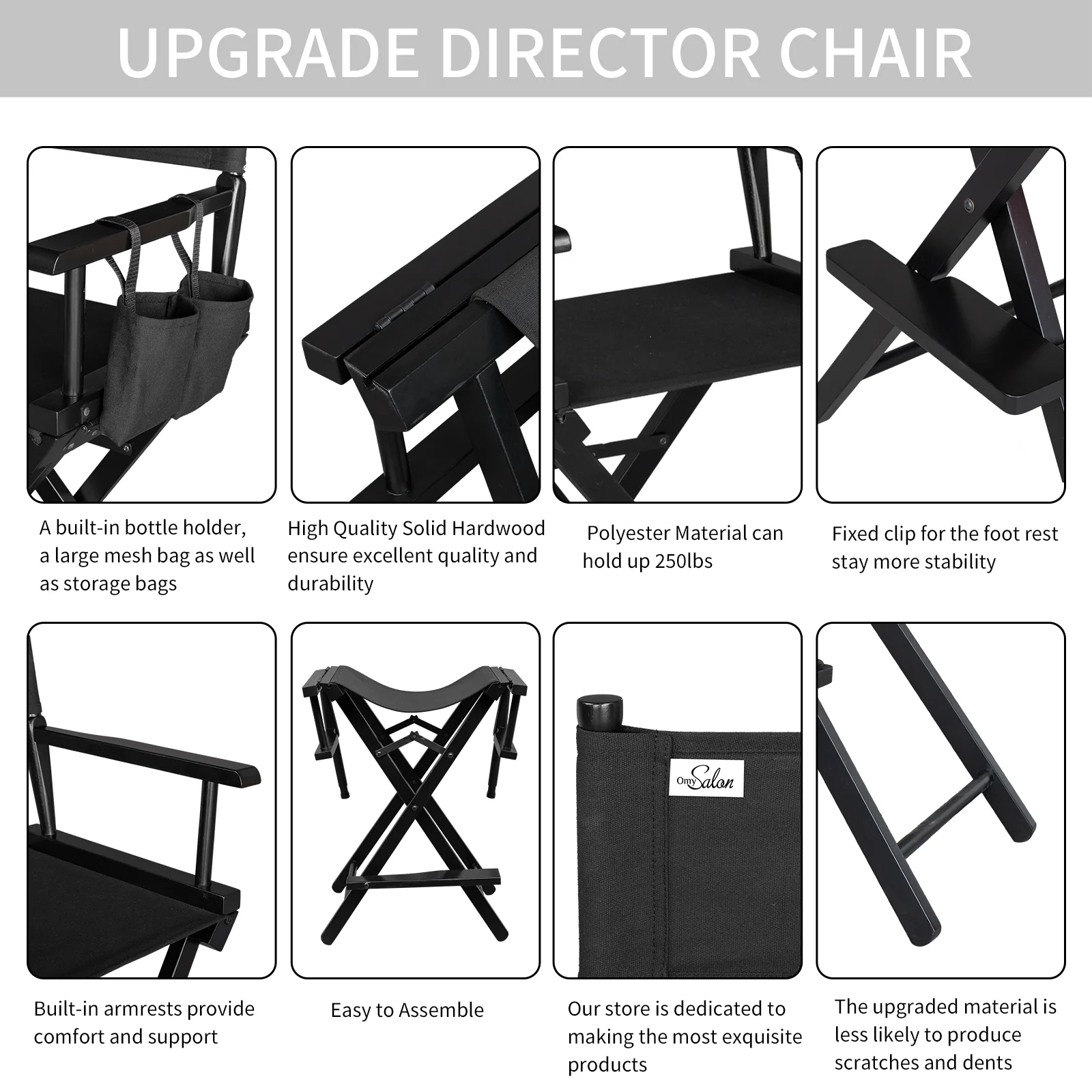 Omysalon 24in Director Chair Folding Artist Makeup Chair - Image 4