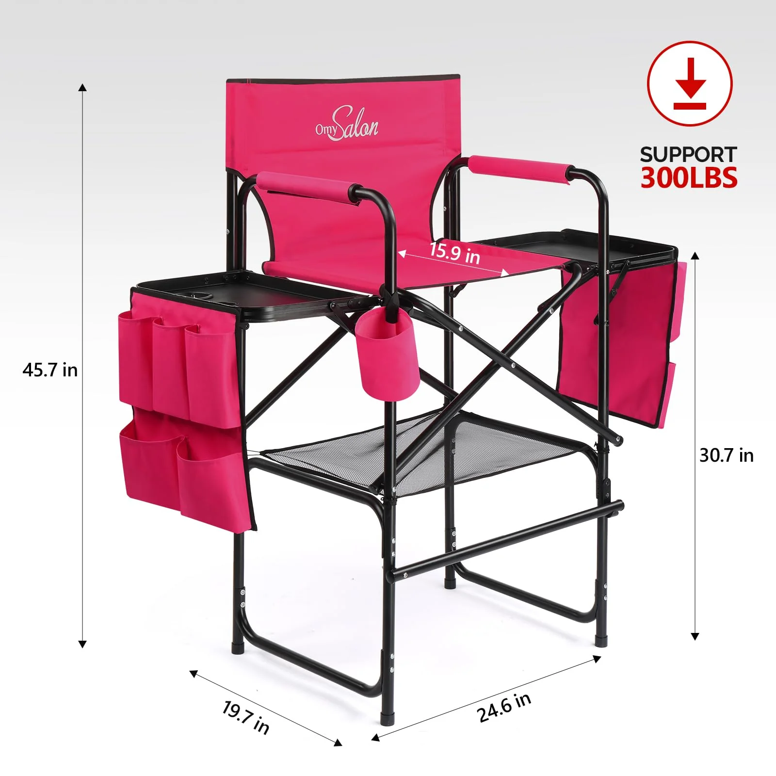 OmySalon 31in Portable Folding Director Chair with 2 Retractable Side Tables & 2 Side Bags - Image 13