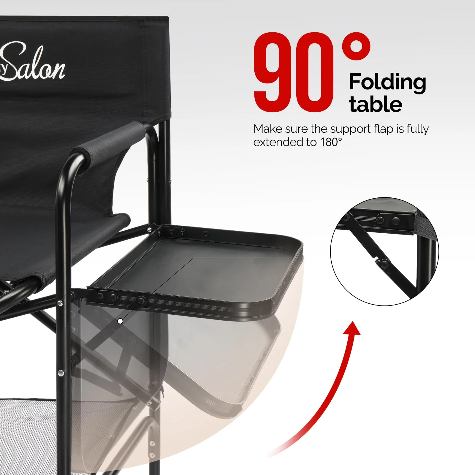 OmySalon 31in Portable Folding Director Chair with 2 Retractable Side Tables & 2 Side Bags - Image 4