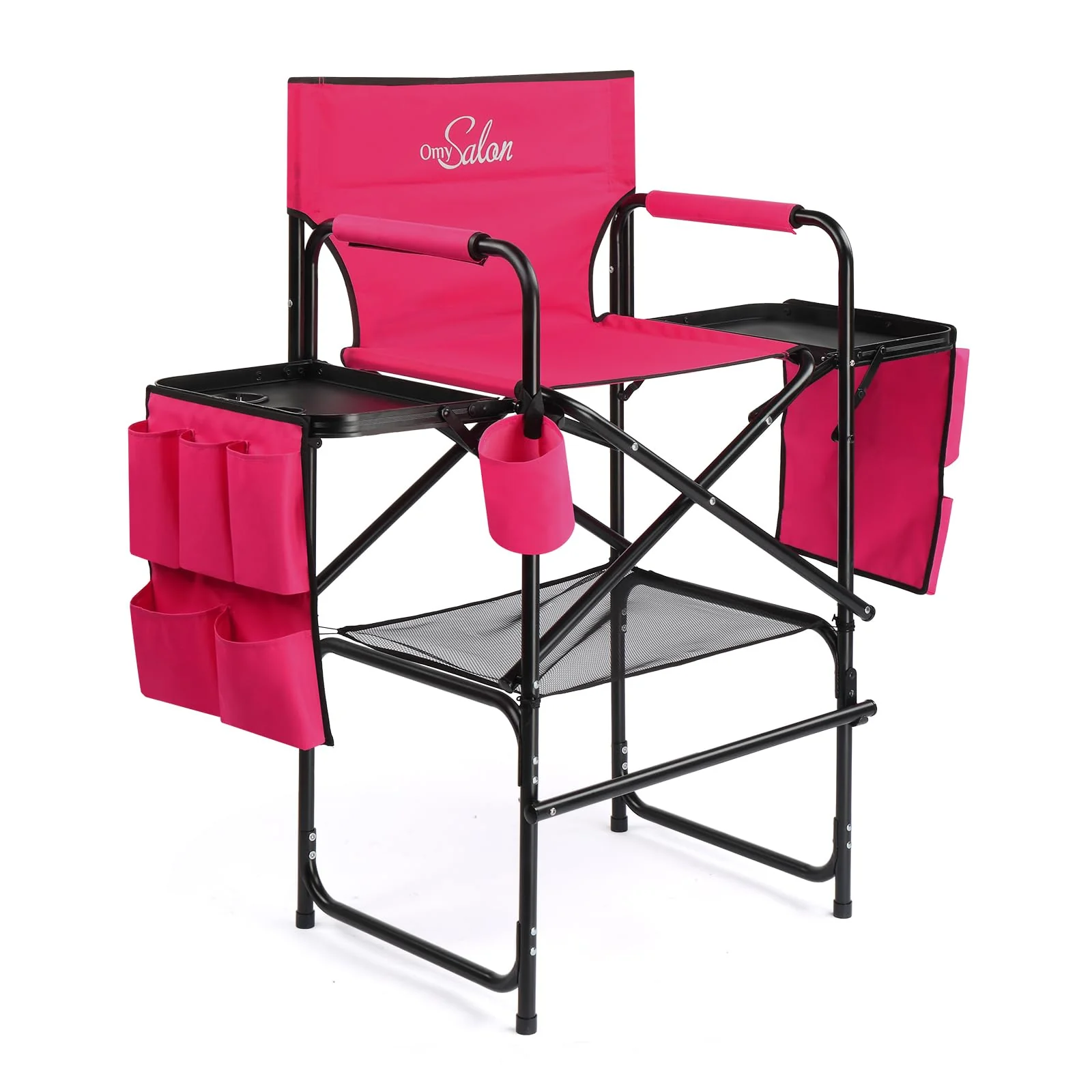 OmySalon 31in Portable Folding Director Chair with 2 Retractable Side Tables & 2 Side Bags - Image 8