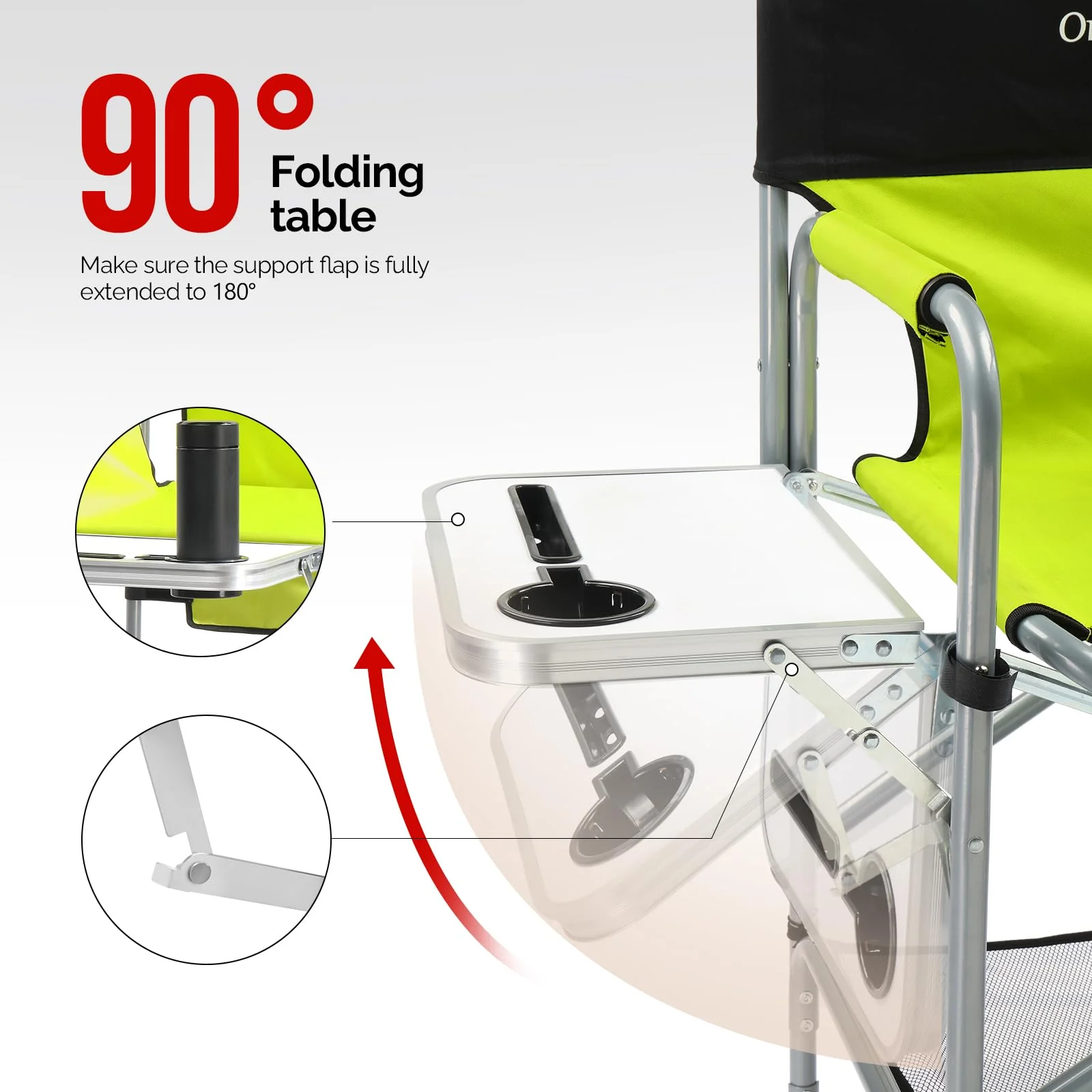 OmySalon 25in Portable Folding Director Chair with Retractable Side Tables & Side Bags - Image 10