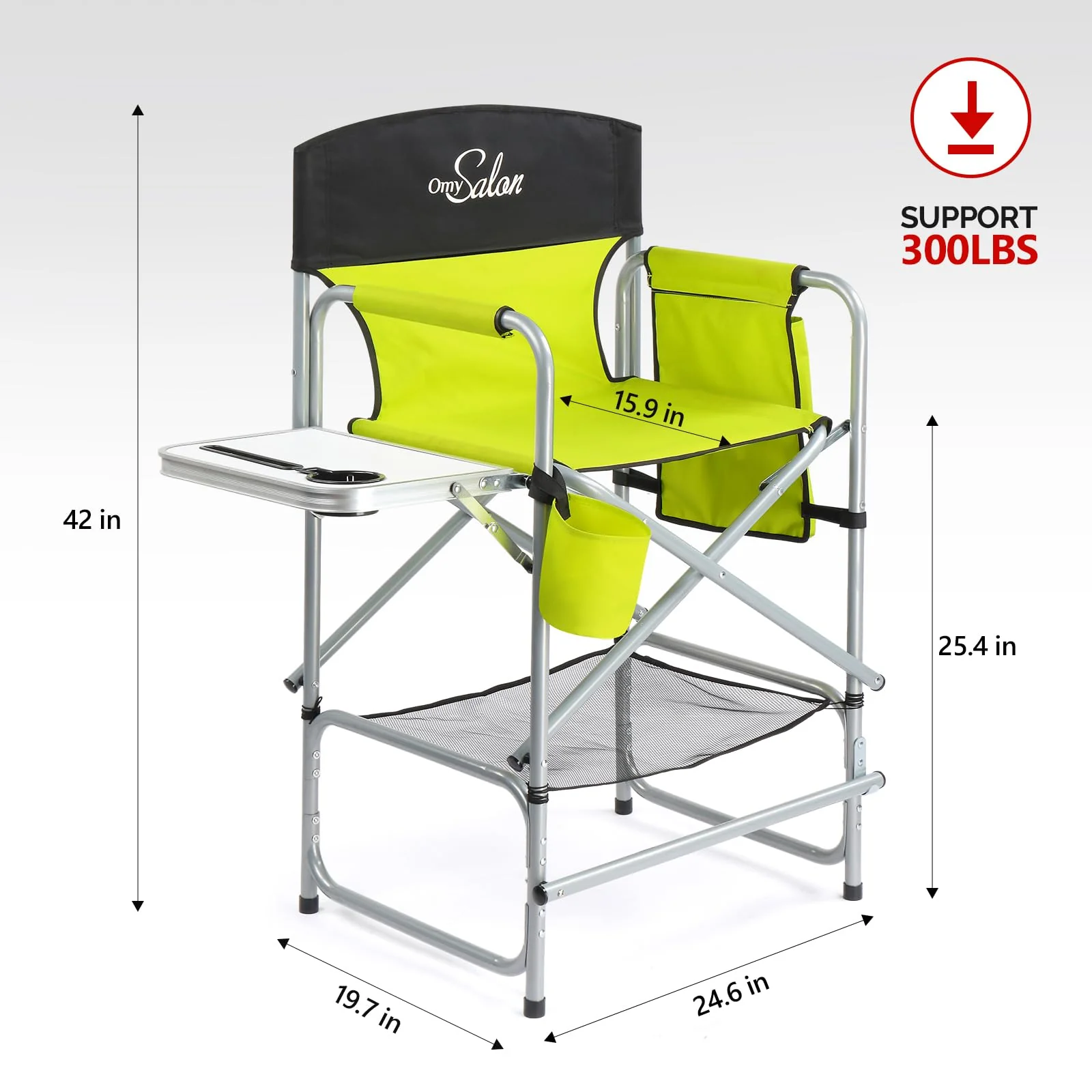 OmySalon 25in Portable Folding Director Chair with Retractable Side Tables & Side Bags - Image 13