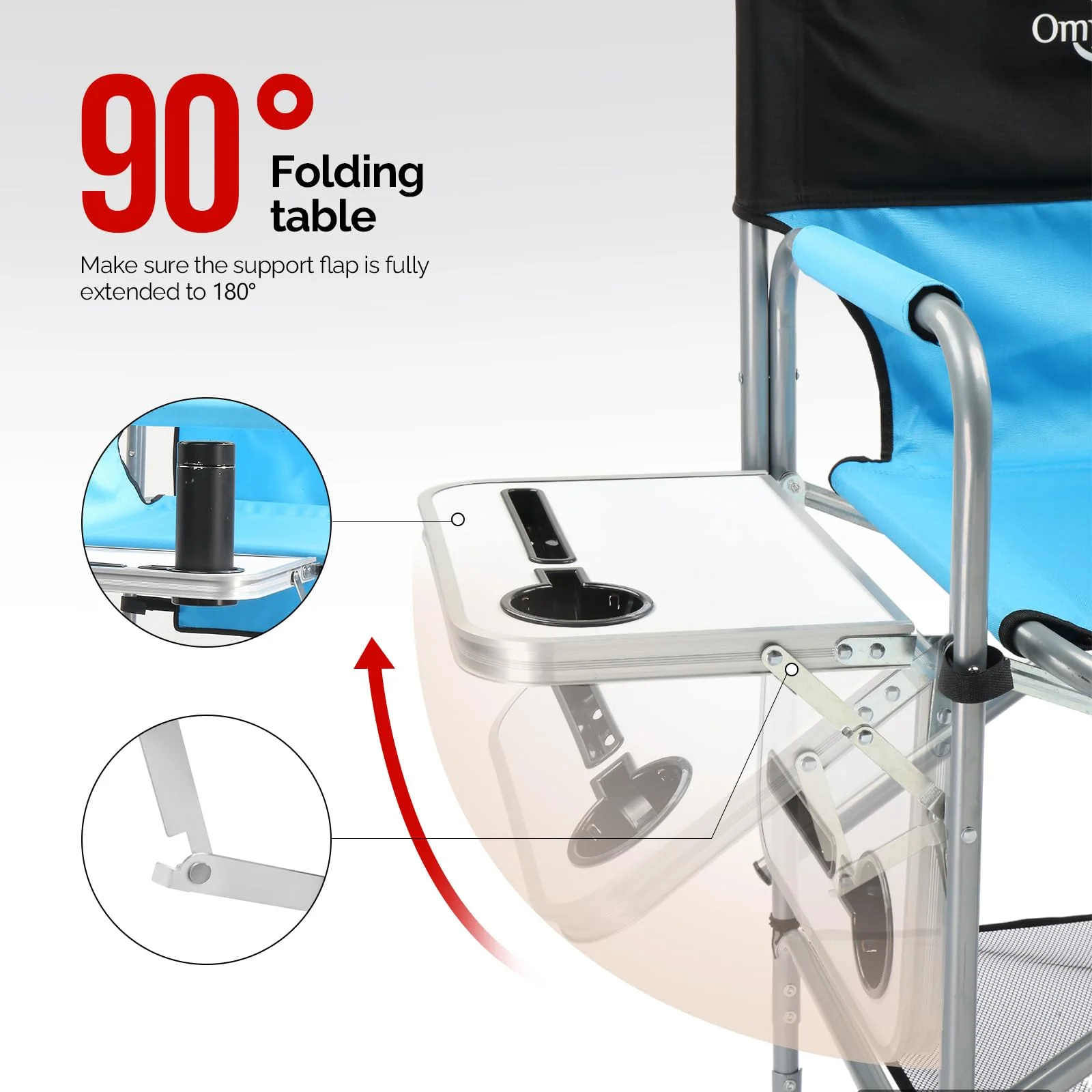 OmySalon 25in Portable Folding Director Chair with Retractable Side Tables & Side Bags - Image 3
