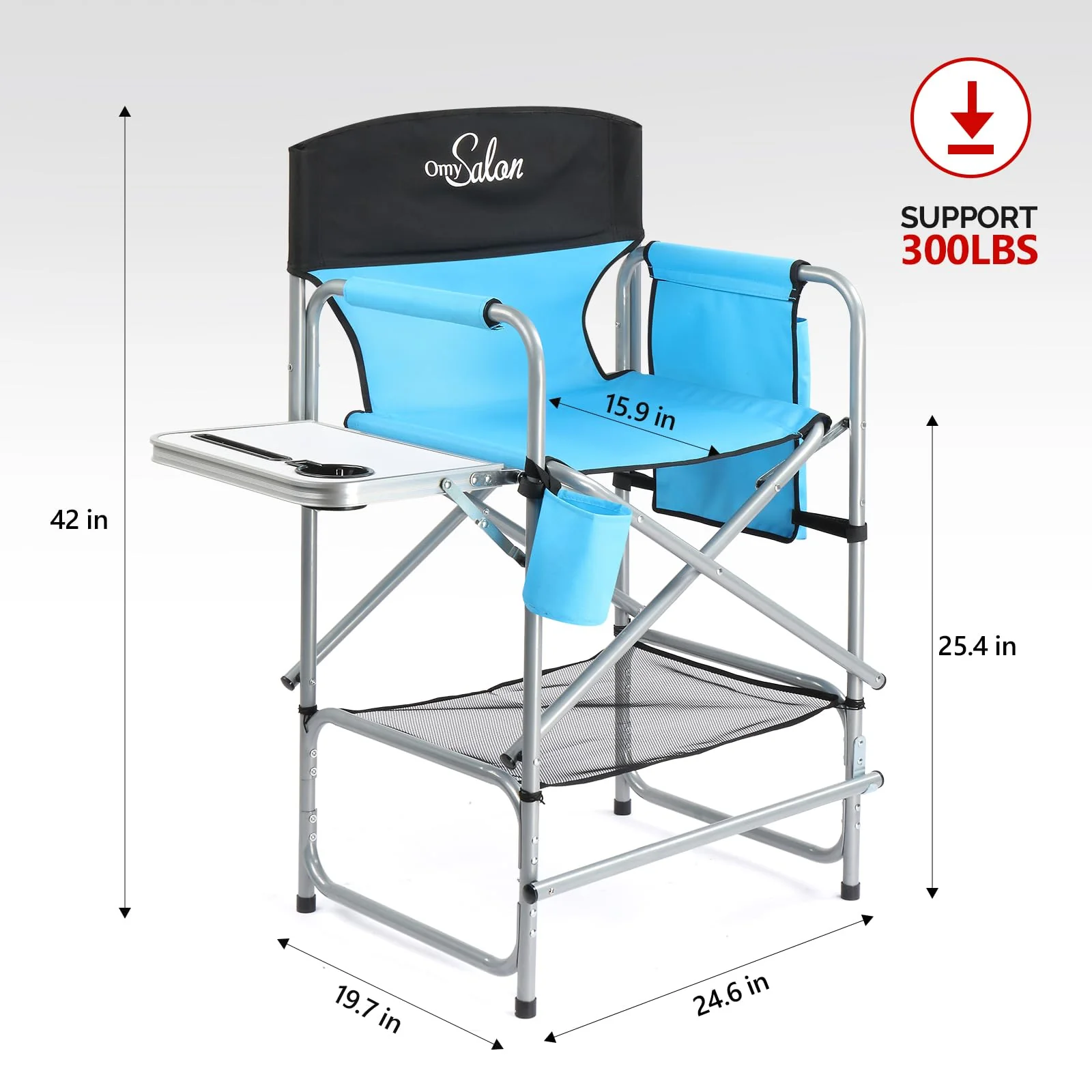 OmySalon 25in Portable Folding Director Chair with Retractable Side Tables & Side Bags - Image 6