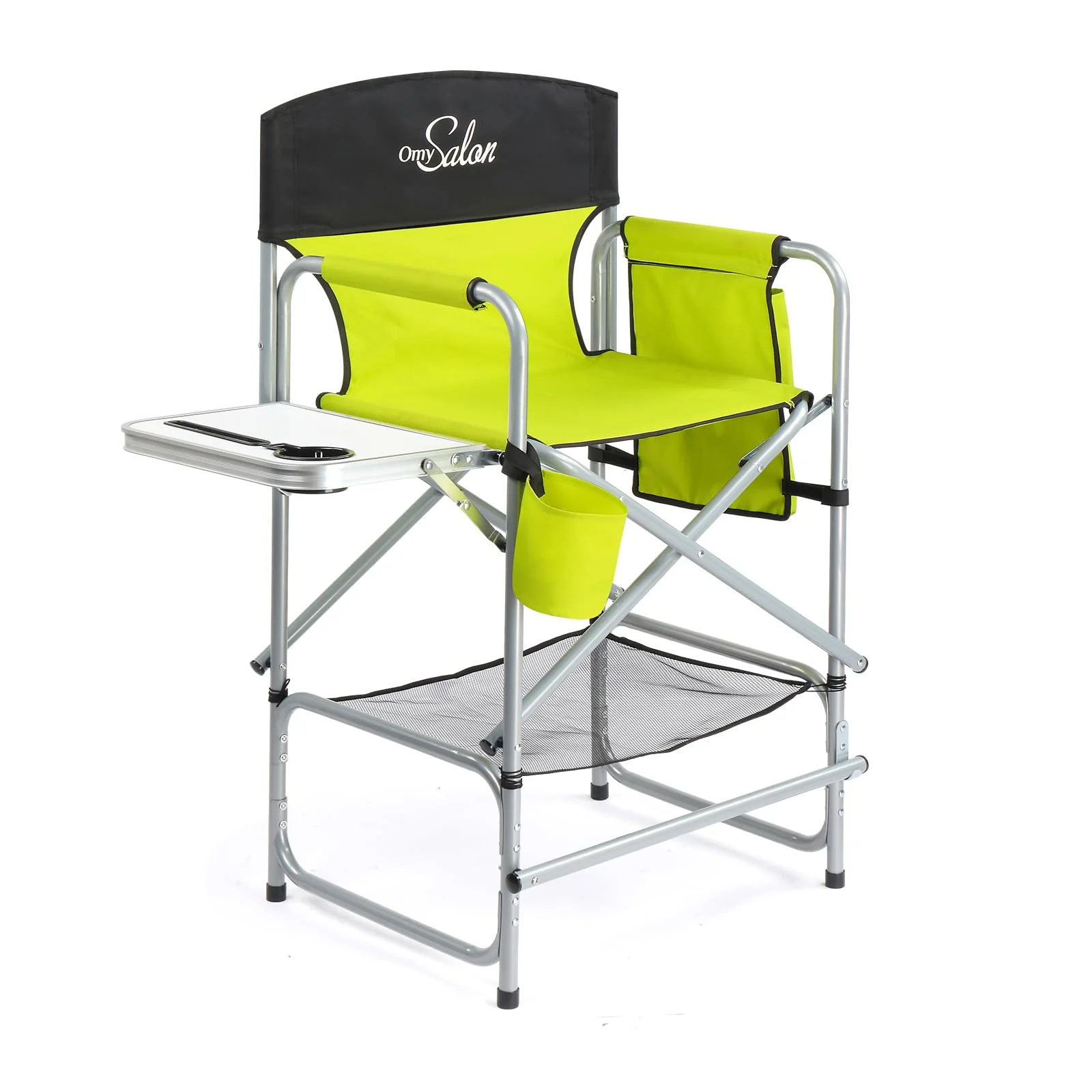 OmySalon 25in Portable Folding Director Chair with Retractable Side Tables & Side Bags - Image 8