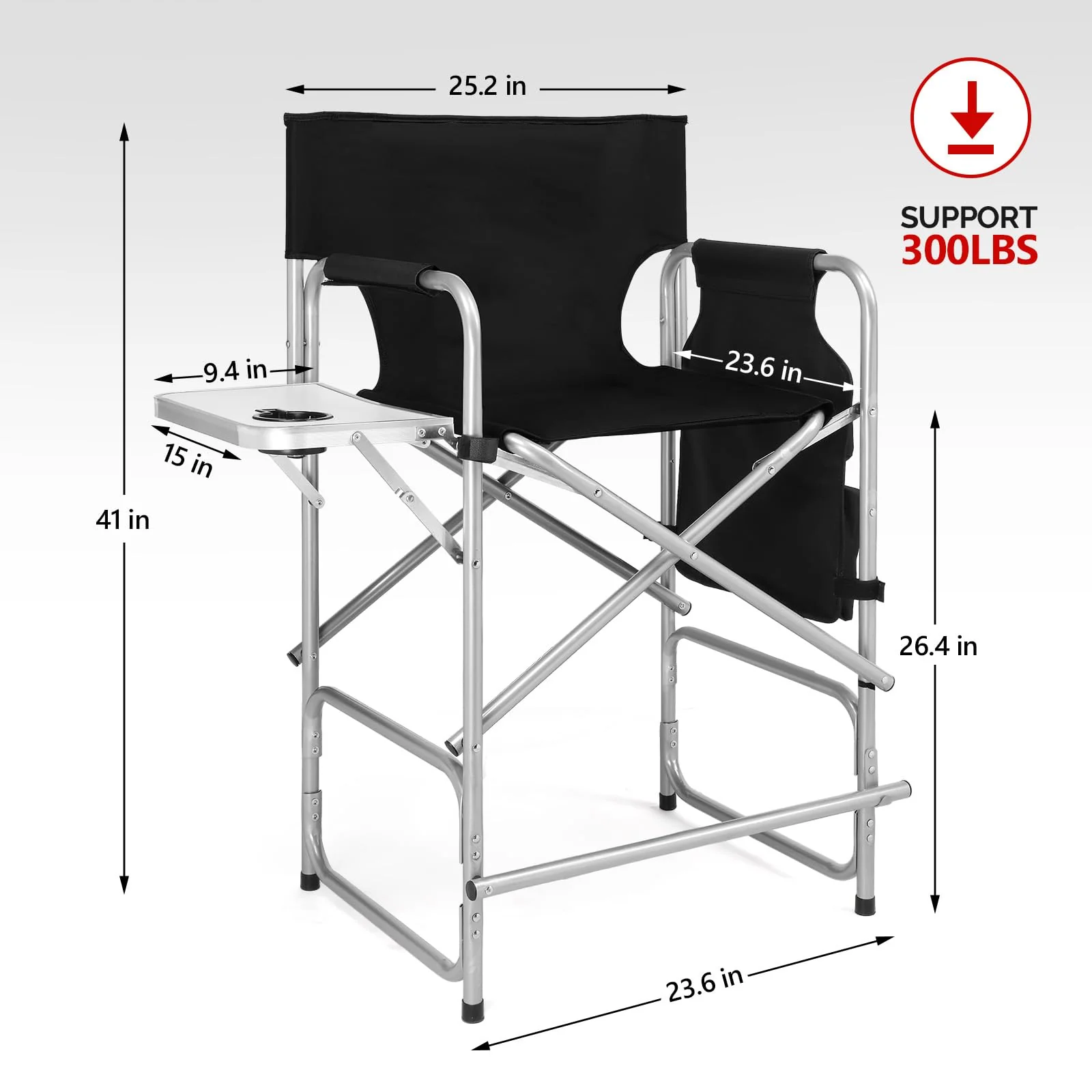 OmySalon 26in Folding Director Chair Makeup Artist Chair with Side Table - Image 3
