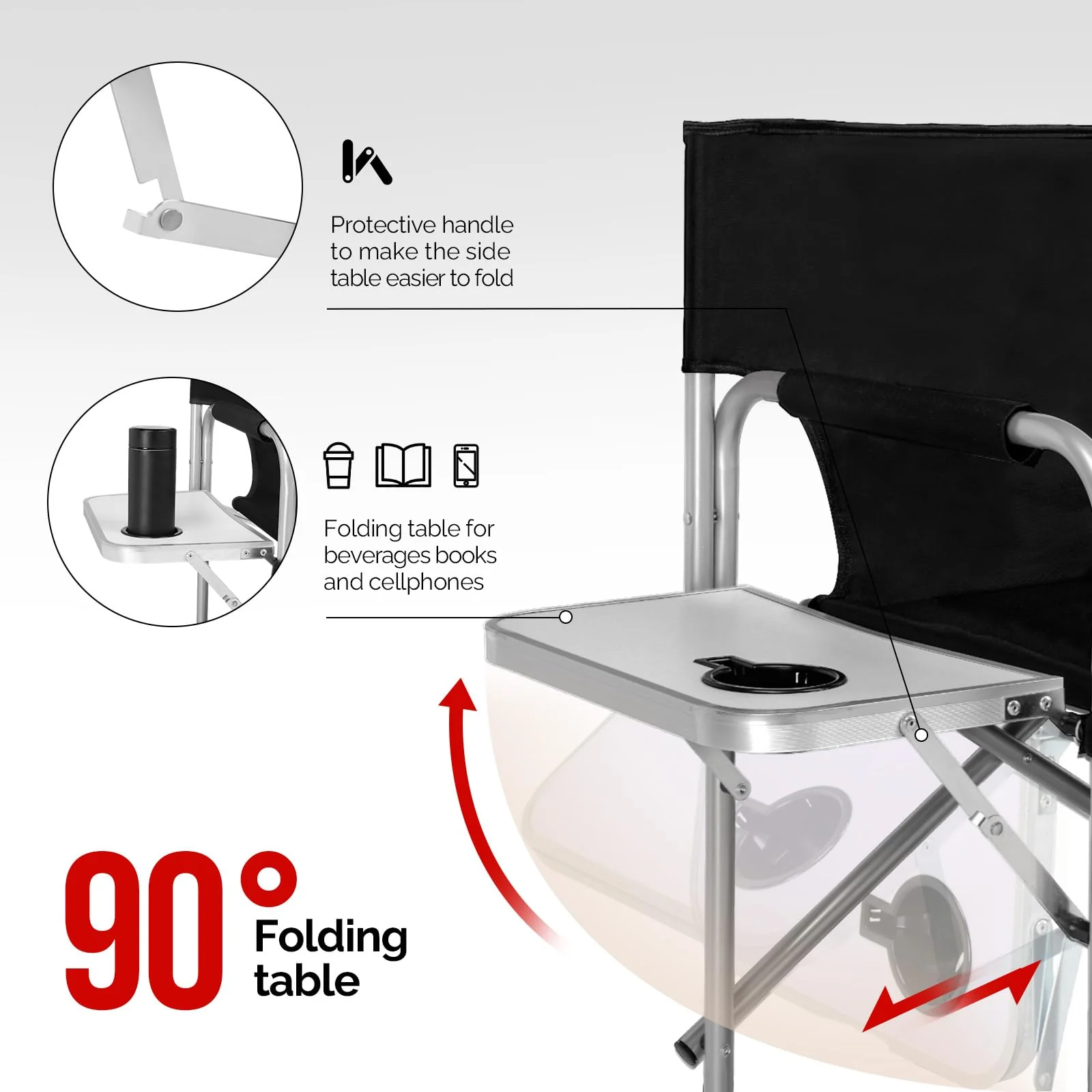 OmySalon 26in Folding Director Chair Makeup Artist Chair with Side Table - Image 4