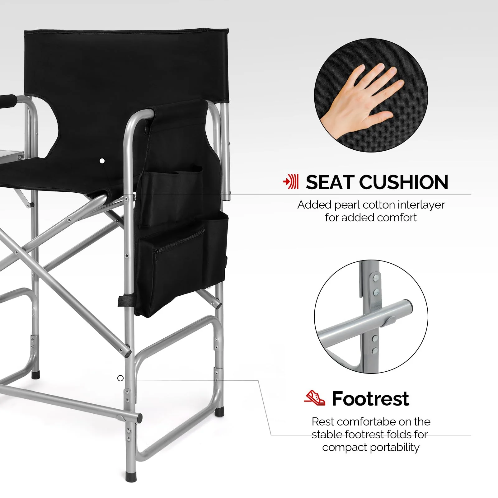 OmySalon 26in Folding Director Chair Makeup Artist Chair with Side Table - Image 5