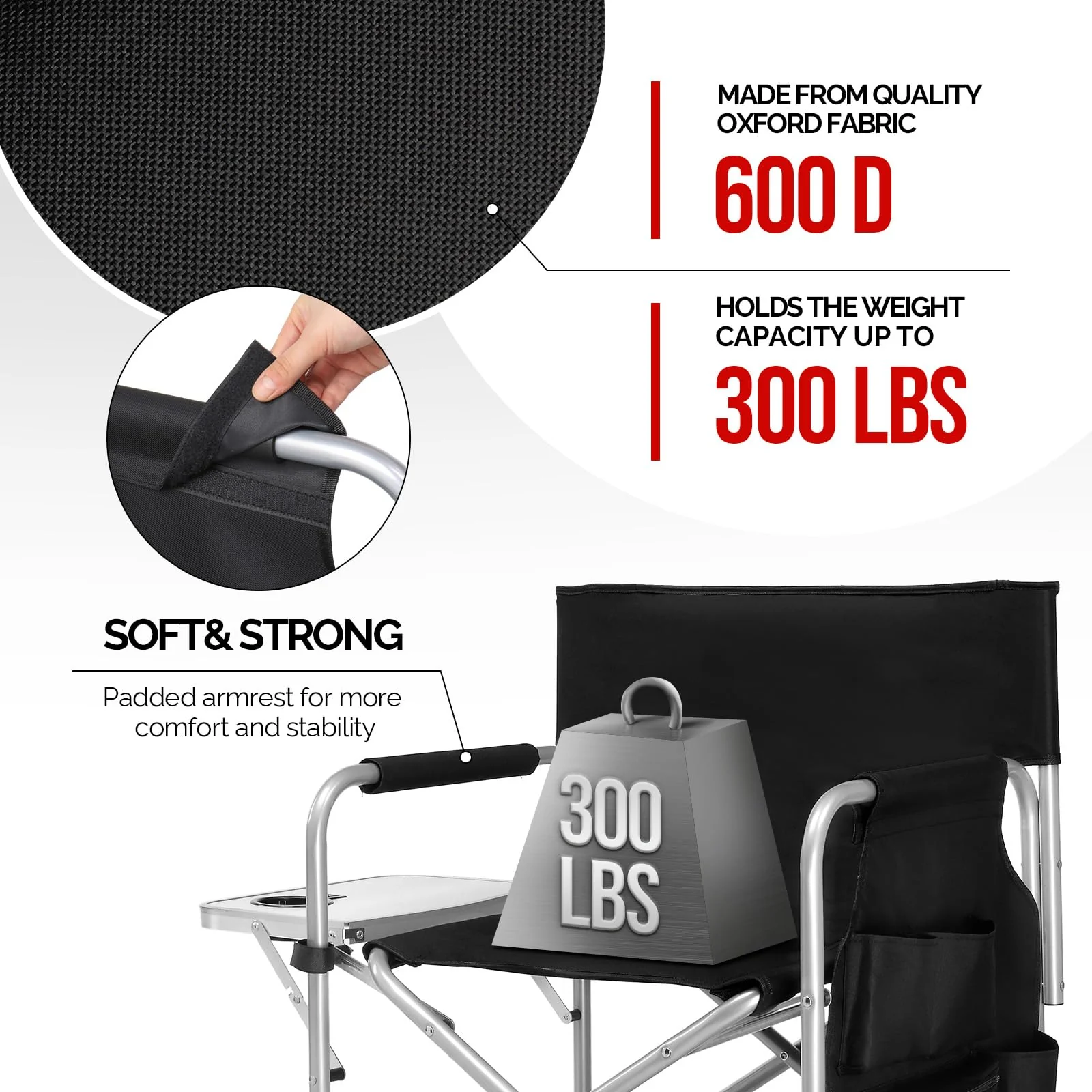 OmySalon 26in Folding Director Chair Makeup Artist Chair with Side Table - Image 7