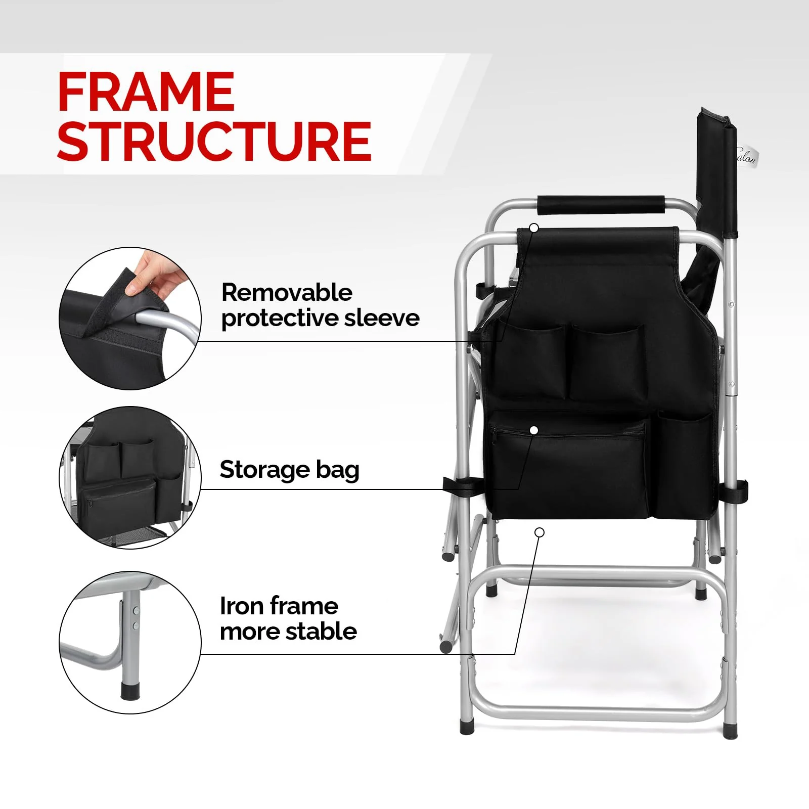 OmySalon 26in Folding Director Chair Makeup Artist Chair with Side Table - Image 8