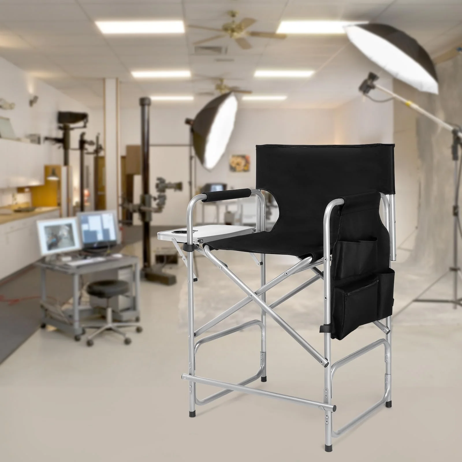 OmySalon 26in Folding Director Chair Makeup Artist Chair with Side Table - Image 9
