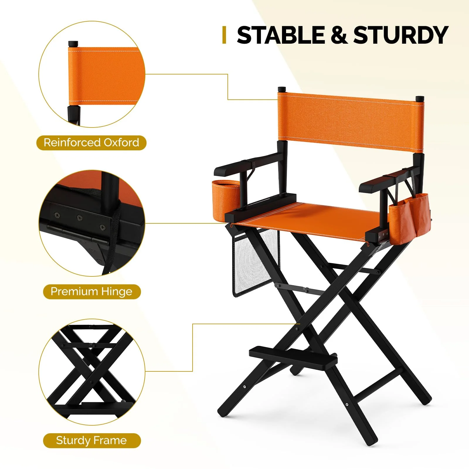OmySalon 26in Wooden Portable Director Chair Folding Makeup Chair with Storage Pouch - Image 11