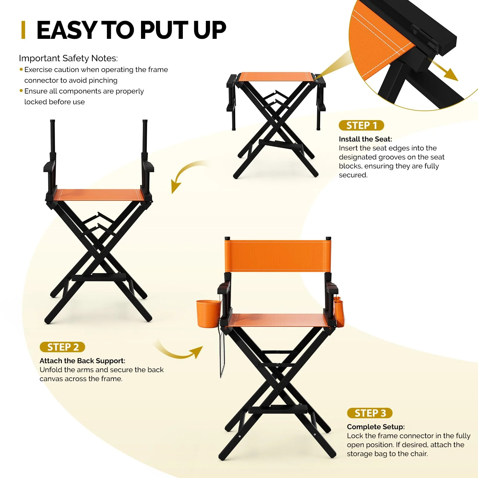 OmySalon 26in Wooden Portable Director Chair Folding Makeup Chair with Storage Pouch - Image 13