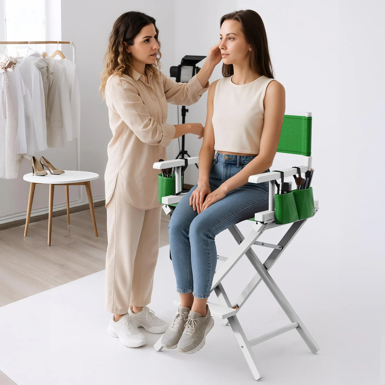 OmySalon 26in Wooden Portable Director Chair Folding Makeup Chair with Storage Pouch - Image 16