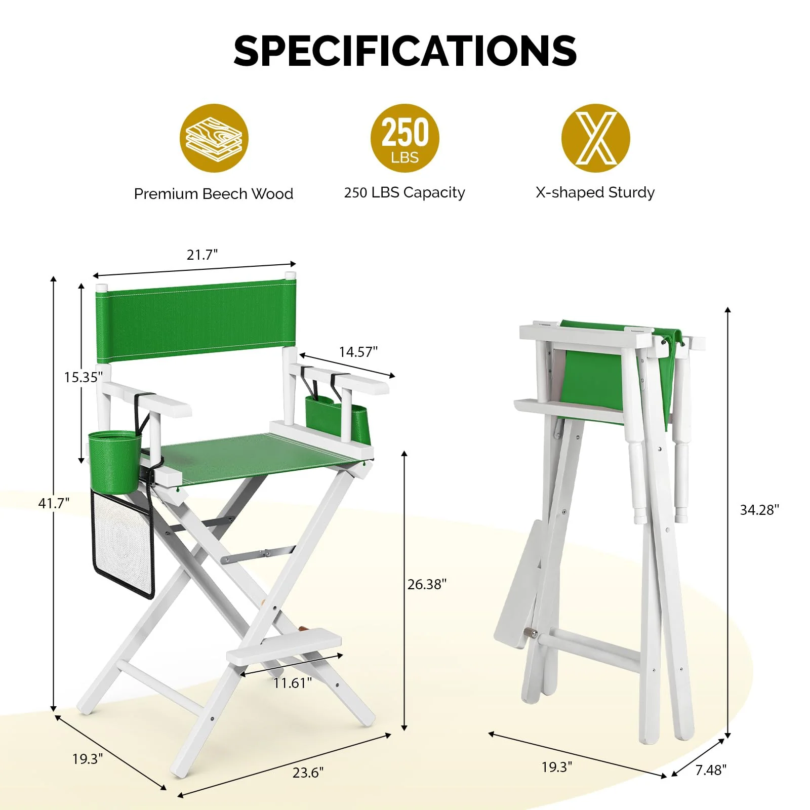 OmySalon 26in Wooden Portable Director Chair Folding Makeup Chair with Storage Pouch - Image 17