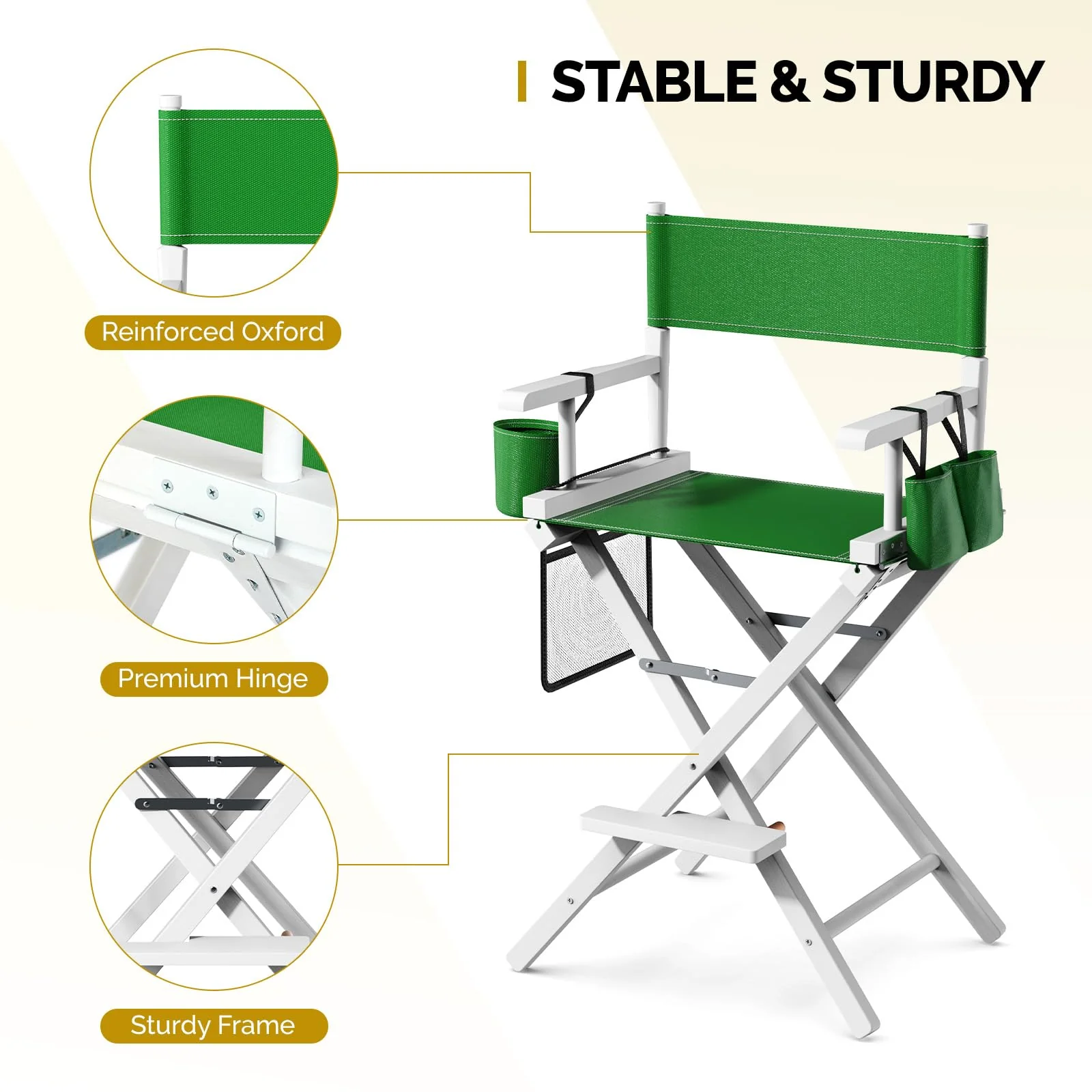 OmySalon 26in Wooden Portable Director Chair Folding Makeup Chair with Storage Pouch - Image 18
