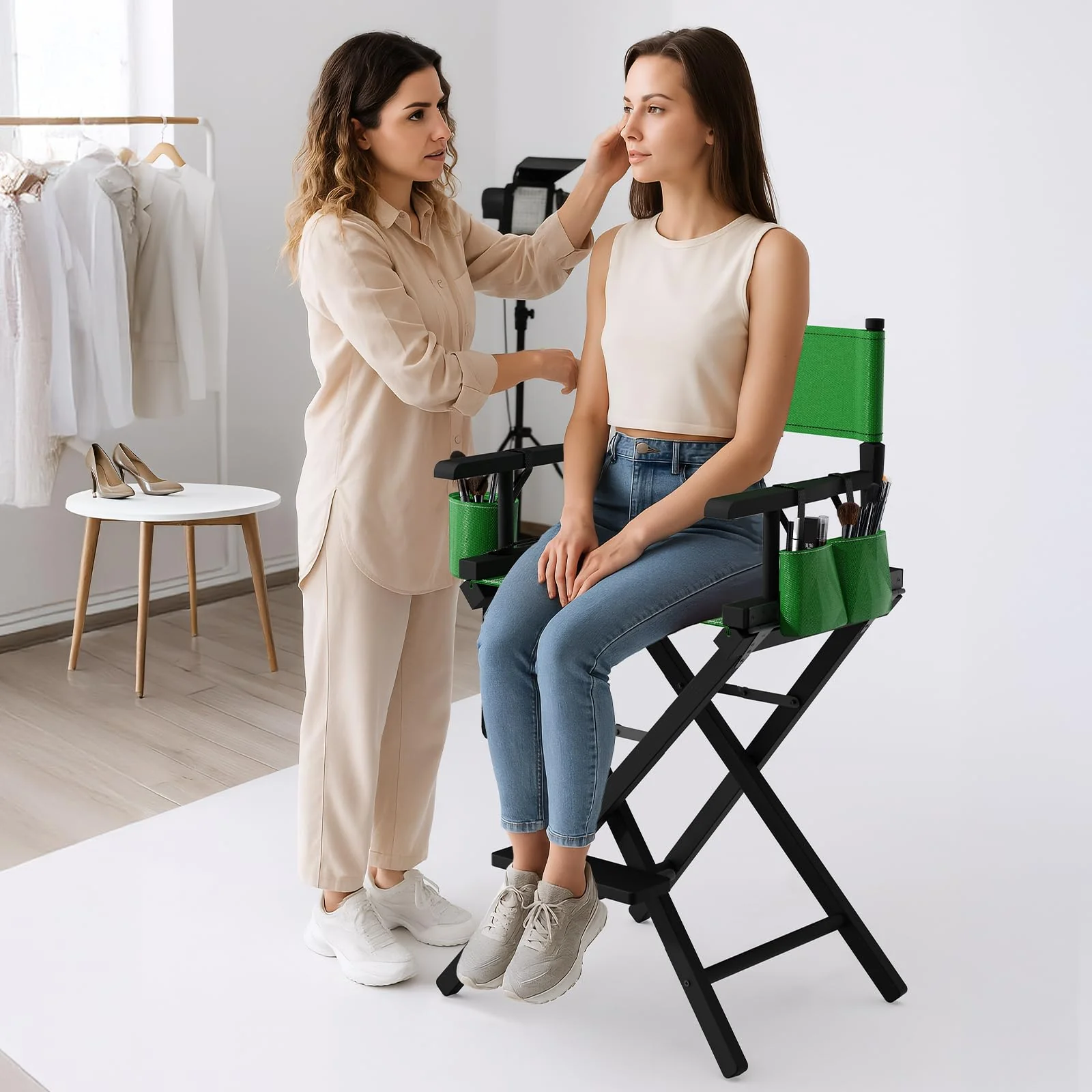 OmySalon 26in Wooden Portable Director Chair Folding Makeup Chair with Storage Pouch - Image 23