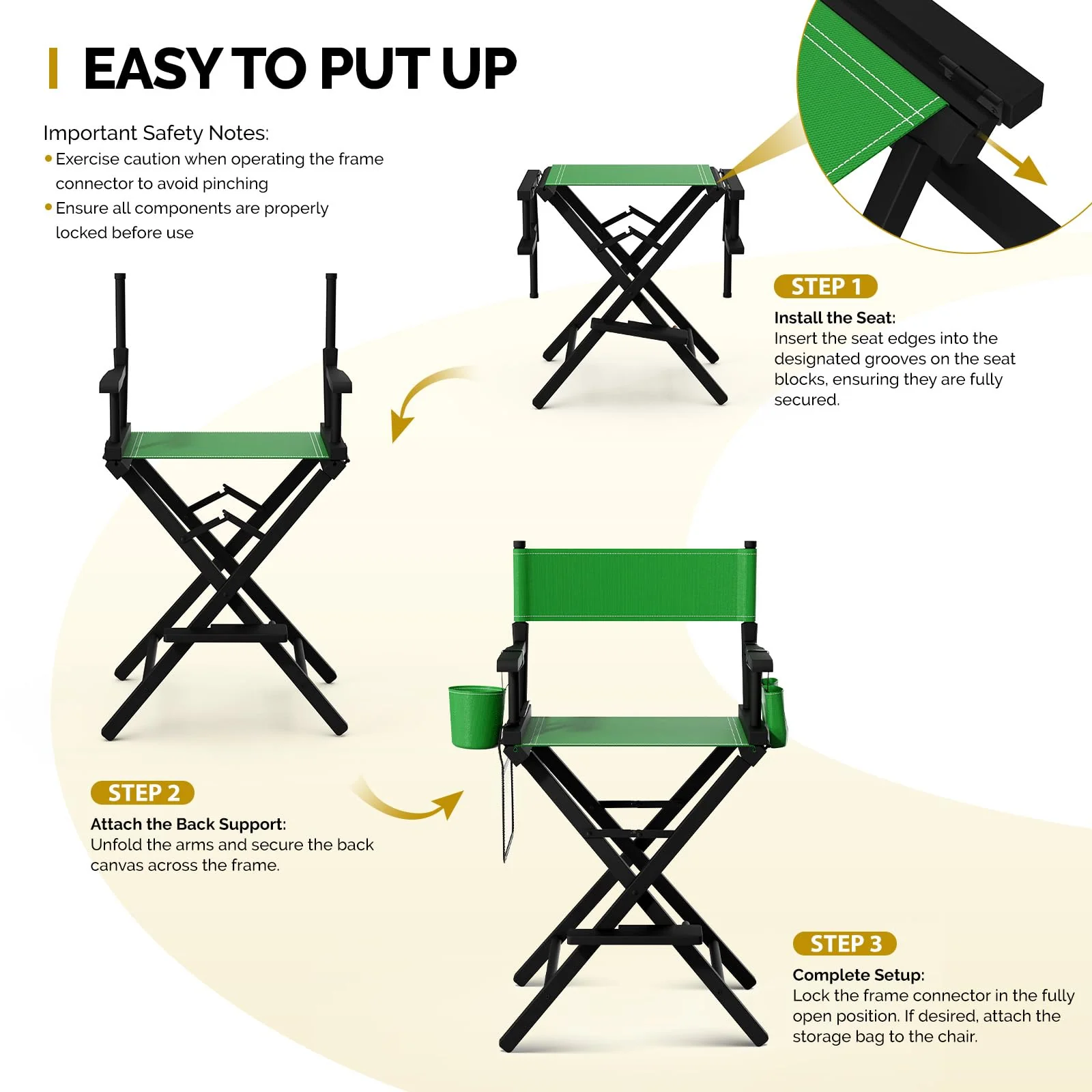 OmySalon 26in Wooden Portable Director Chair Folding Makeup Chair with Storage Pouch - Image 27