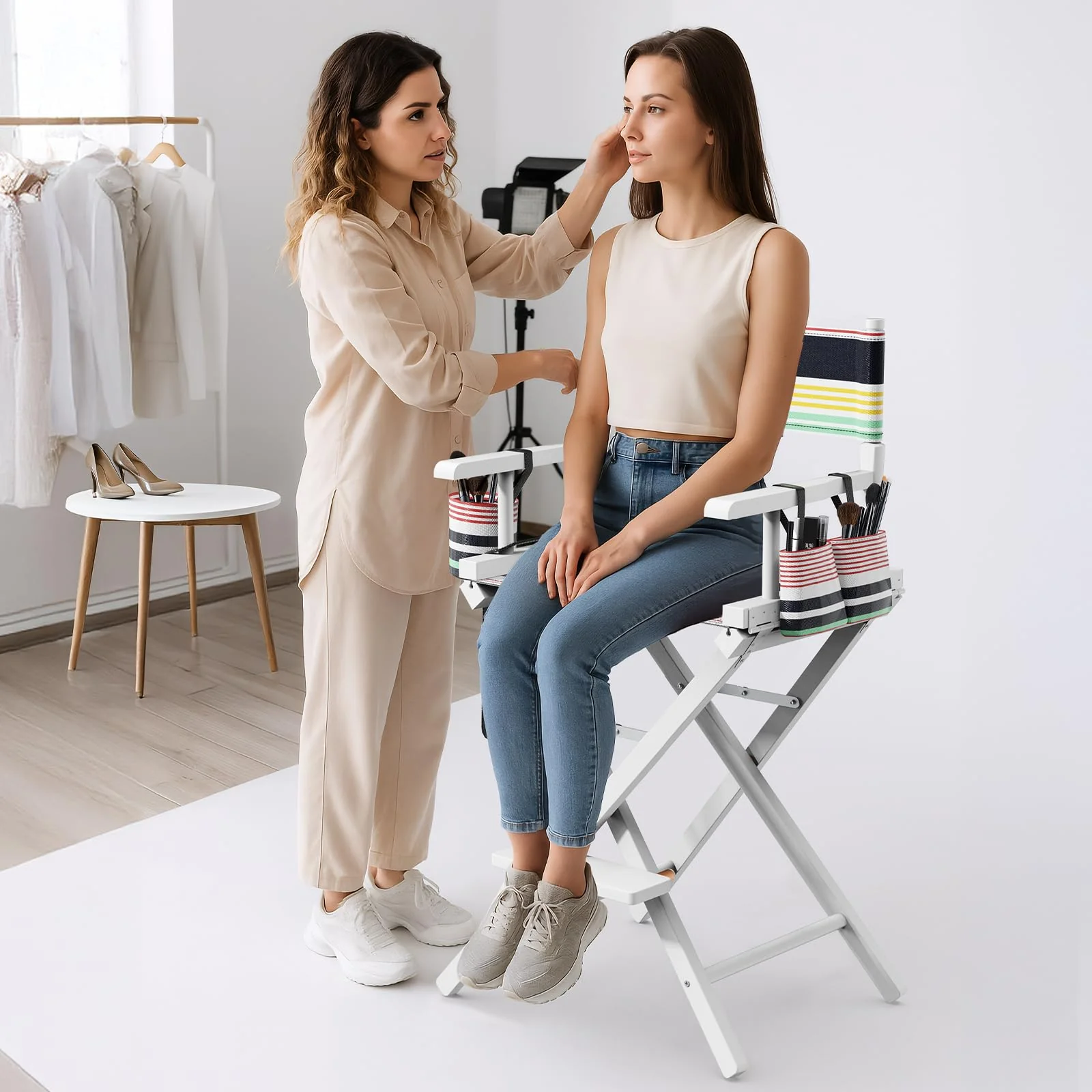 OmySalon 26in Wooden Portable Director Chair Folding Makeup Chair with Storage Pouch - Image 30
